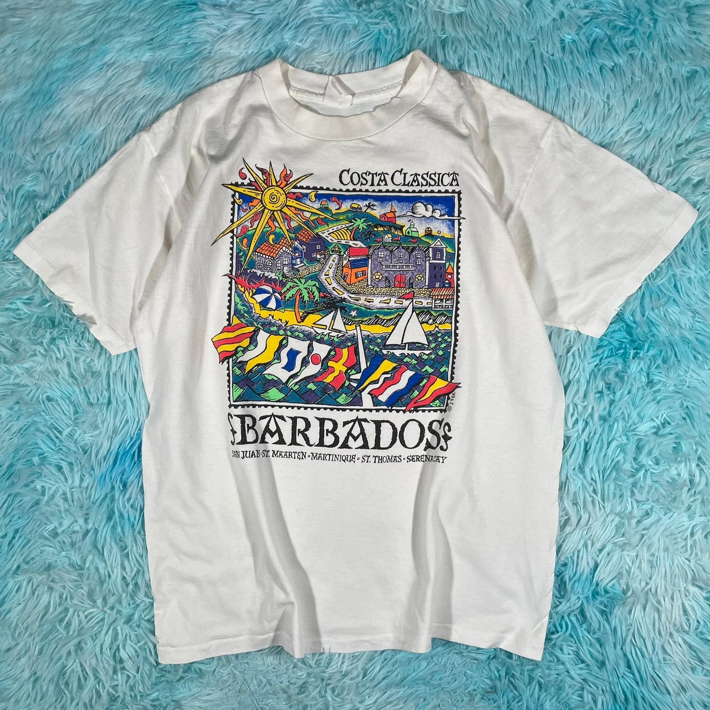 Vintage 90s White Barbados Sailing Graphic T Shirt -Large