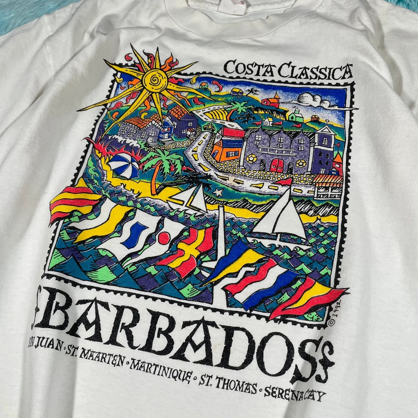 Vintage 90s White Barbados Sailing Graphic T Shirt -Large