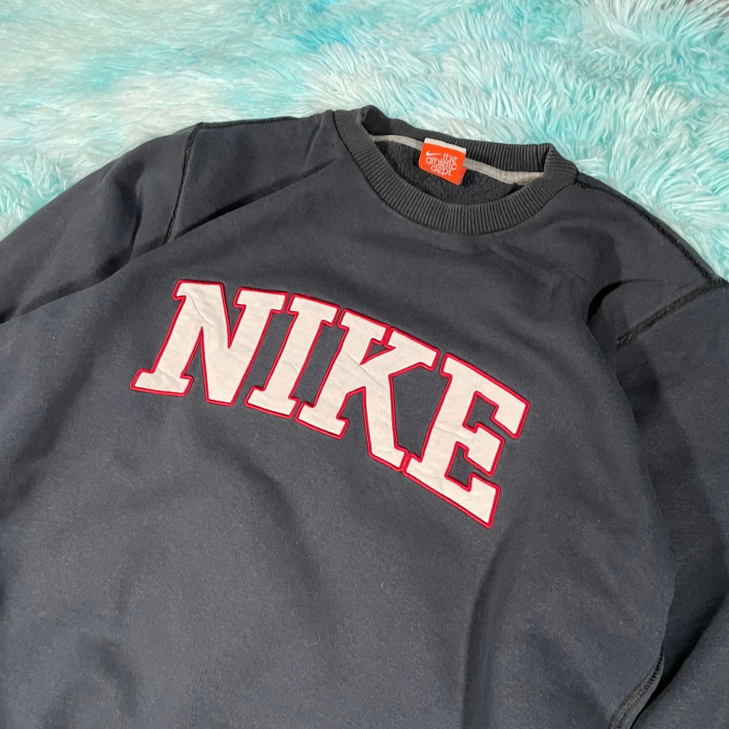 Vintage Dark Navy Nike Sweatshirt Spellout Logo - Small