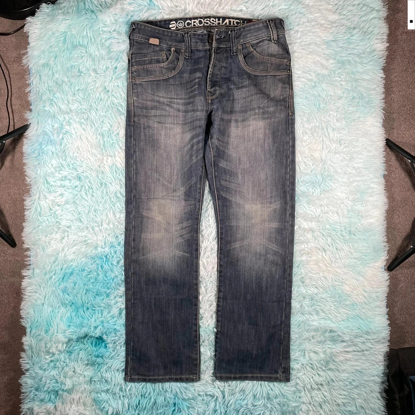 Vintage Y2K Crosshatch Jeans Baggy Embroidered - W32 L30
