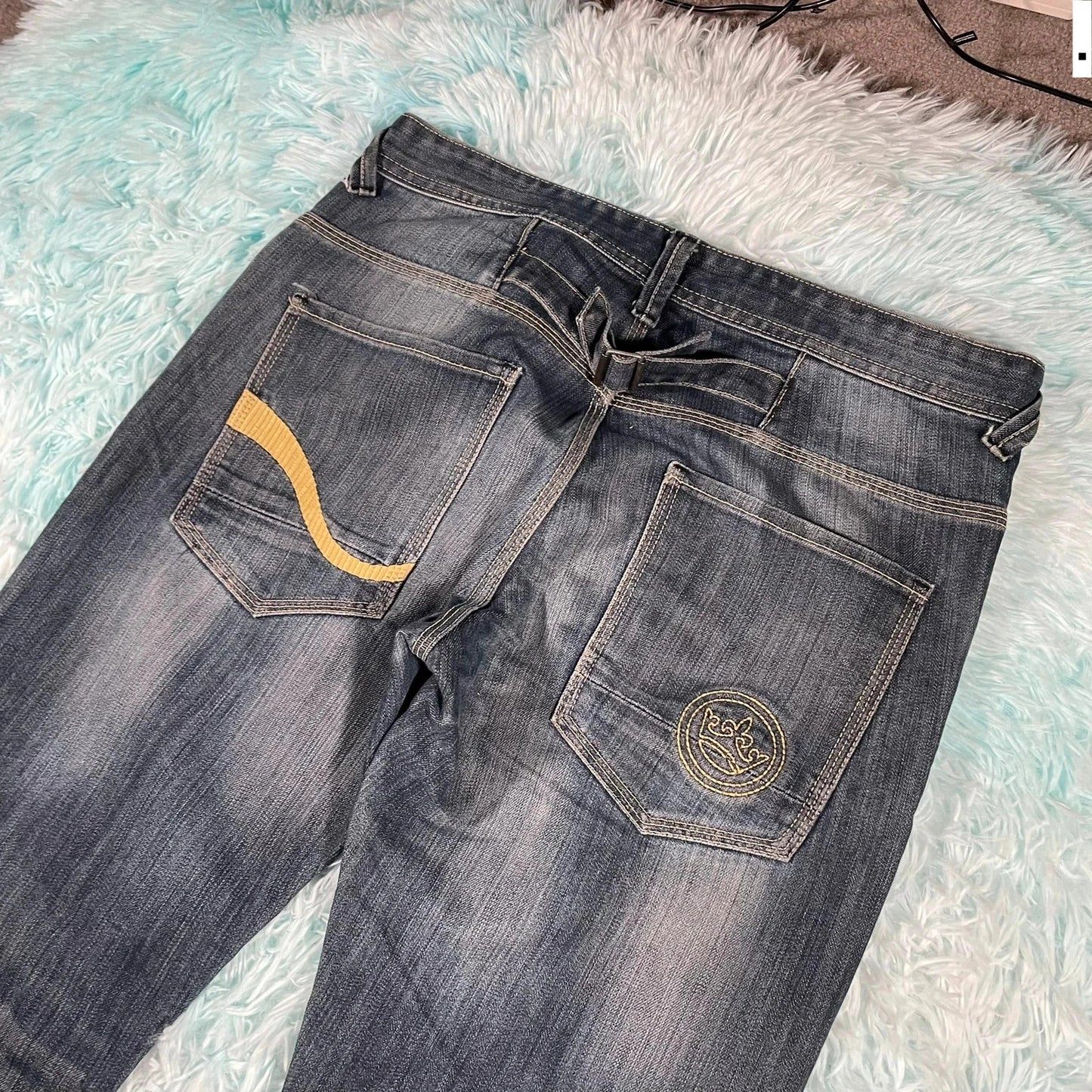 Vintage Y2K Crosshatch Jeans Baggy Embroidered - W32 L30