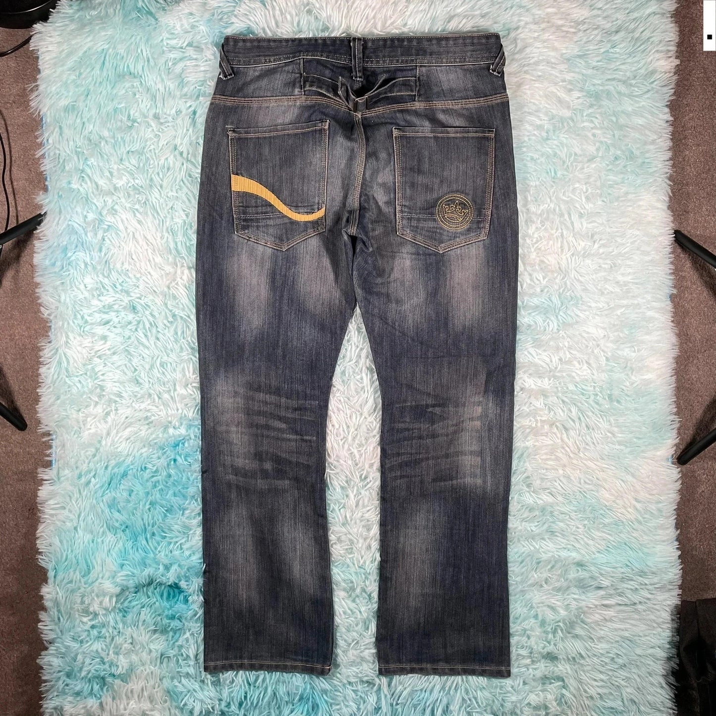 Vintage Y2K Crosshatch Jeans Baggy Embroidered - W32 L30