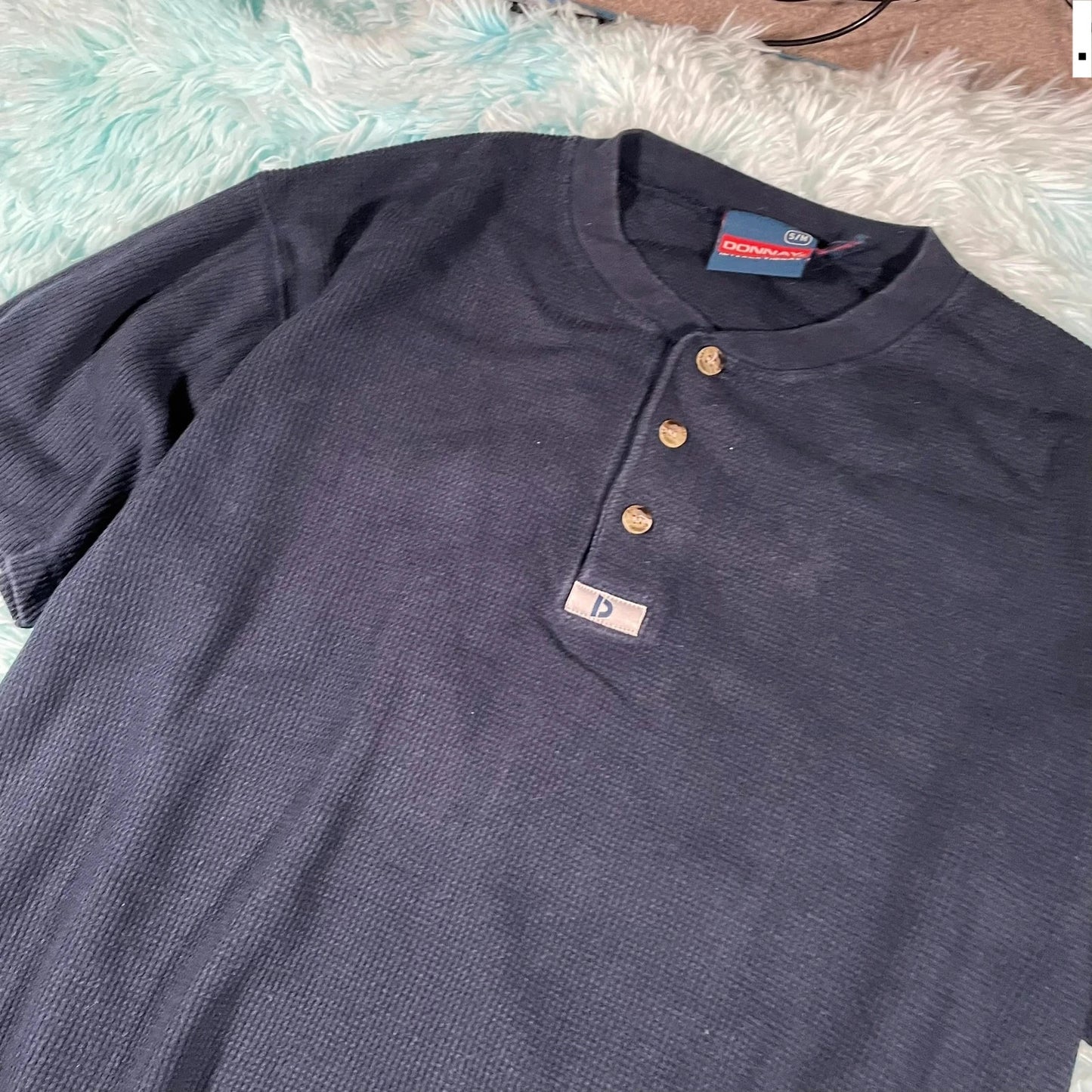 Vintage 90s Navy Waffle Knit Donnay T Shirt - Medium