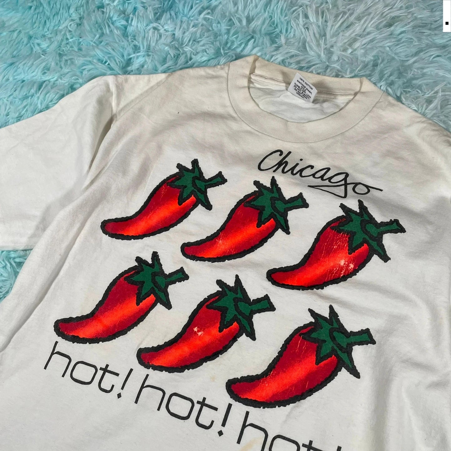 Vintage 90s White Chicago Chilli Pepper Graphic T Shirt - Large