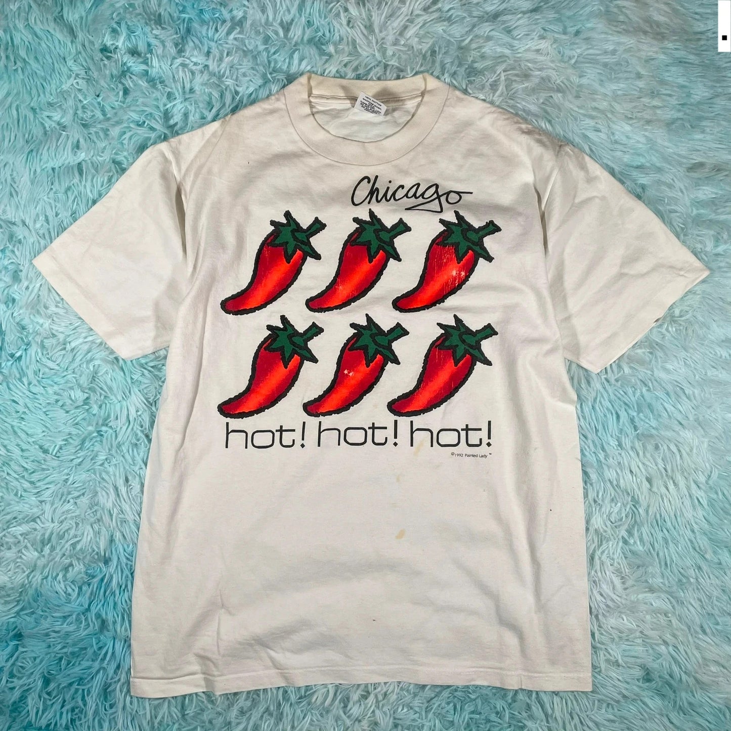 Vintage 90s White Chicago Chilli Pepper Graphic T Shirt - Large
