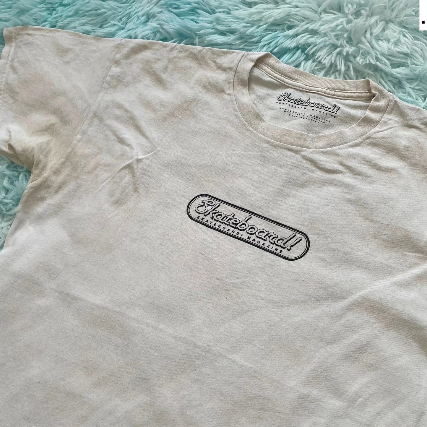 White Skateboard Magazine Print T Shirt - L