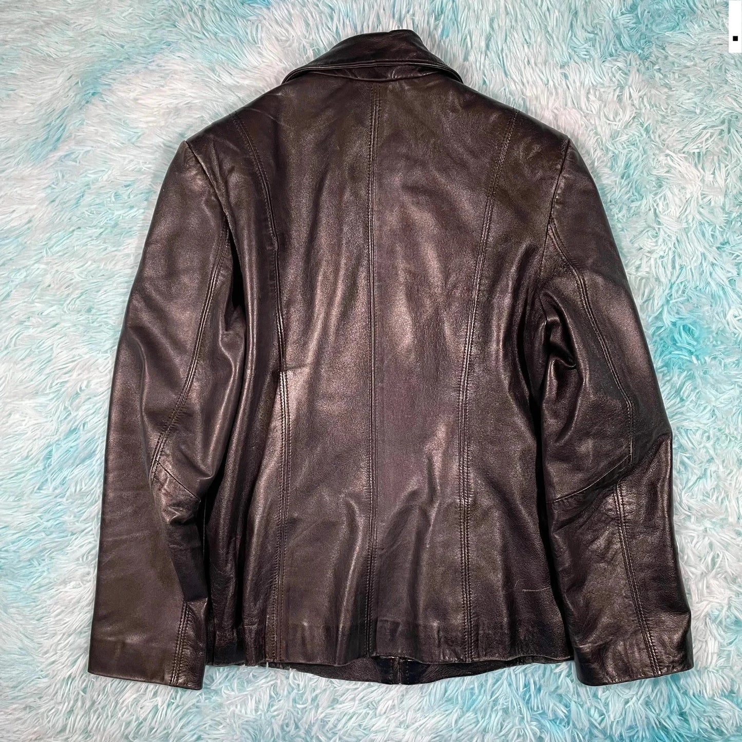 Vintage 90s Black Boxy Leather Jacket - Large
