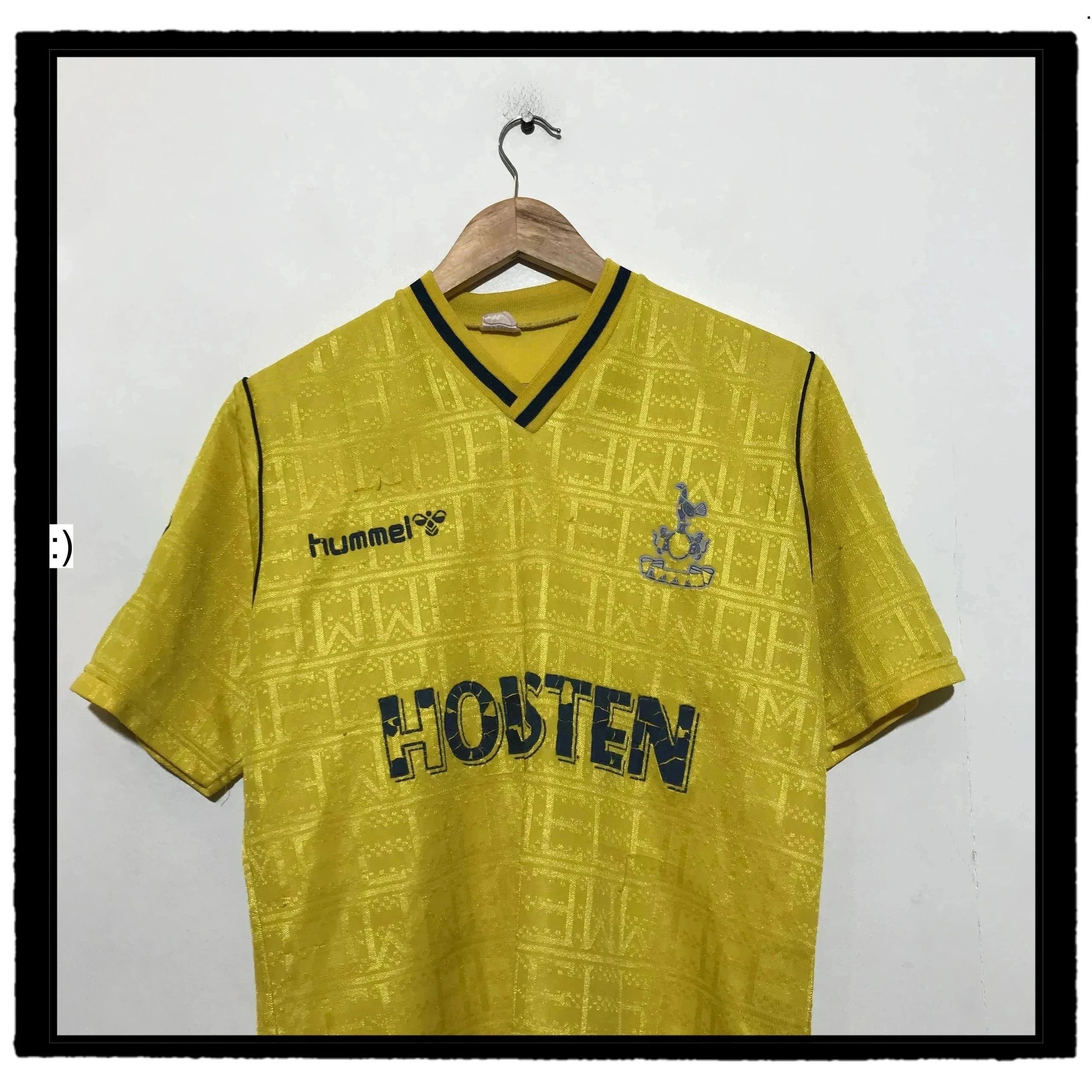 Vintage 1988-1991 Tottenham Shirt Away Kit Hummel Holsten Yellow Medium