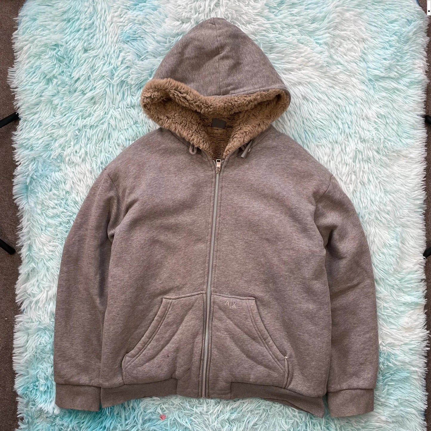 Grey Armani Exchange Fleeced Hoodie Full Zip - Large