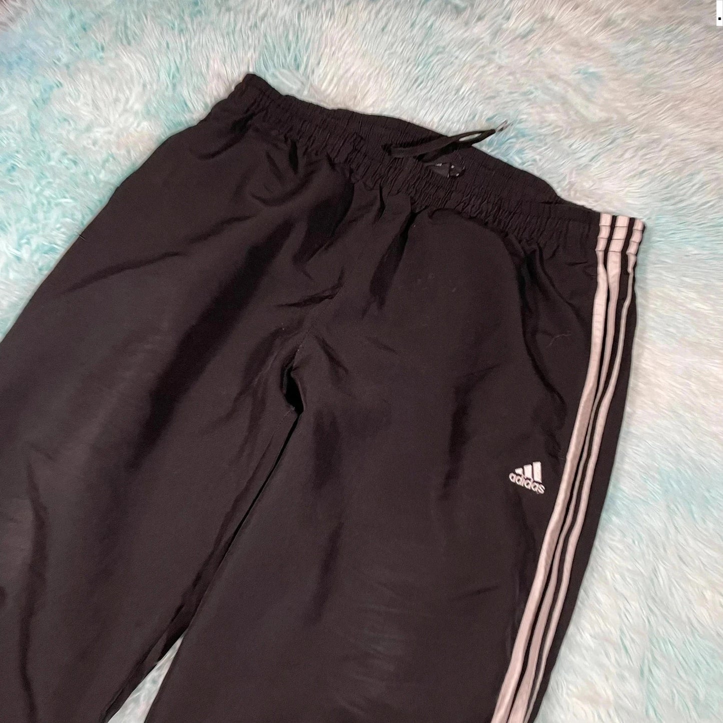 Vintage Black Adidas Tracksuit Bottoms - Large