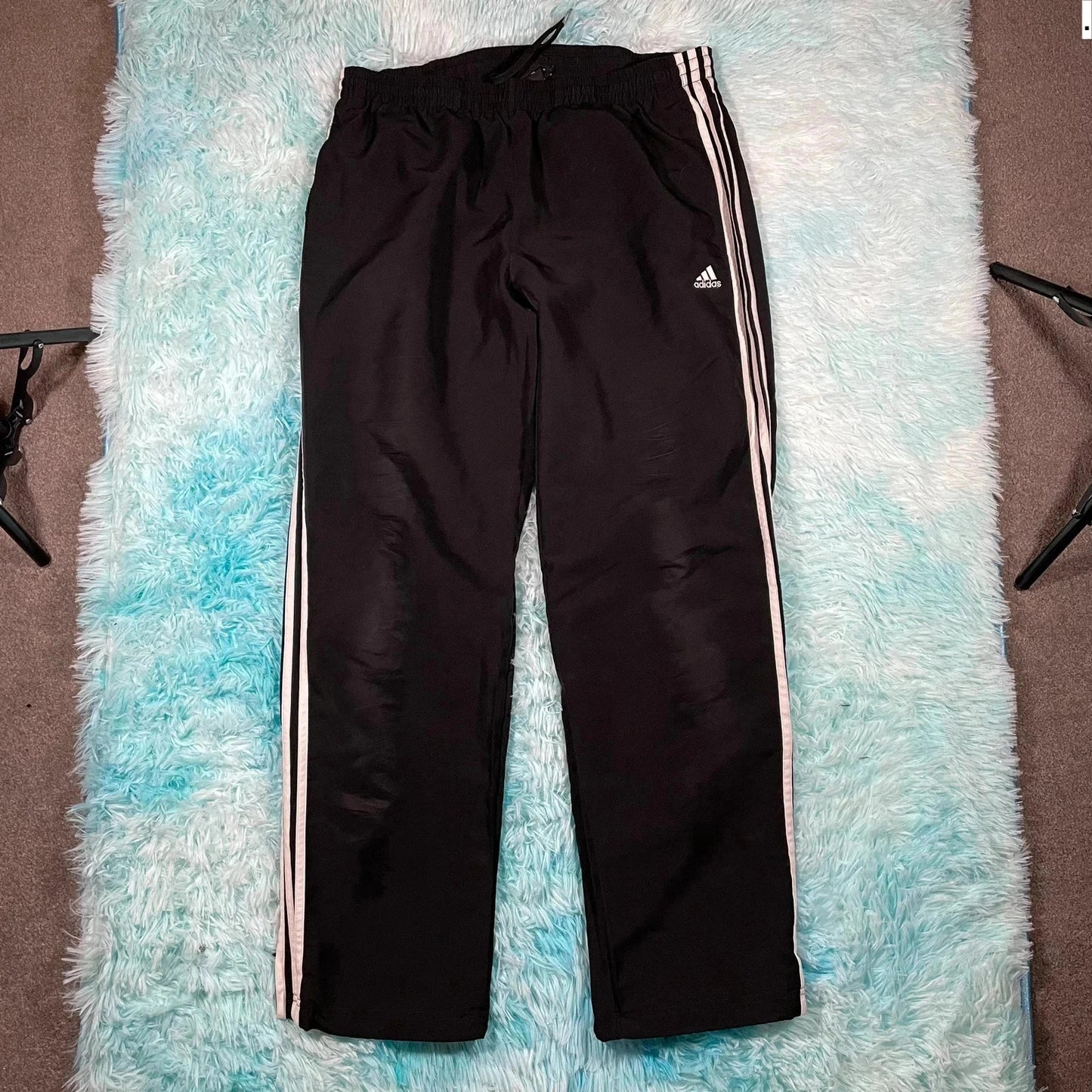 Vintage Black Adidas Tracksuit Bottoms - Large