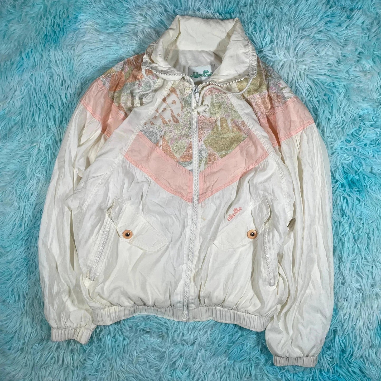 Vintage 80s White & Peach Retro Ellesse Shell Tracksuit Set - Medium
