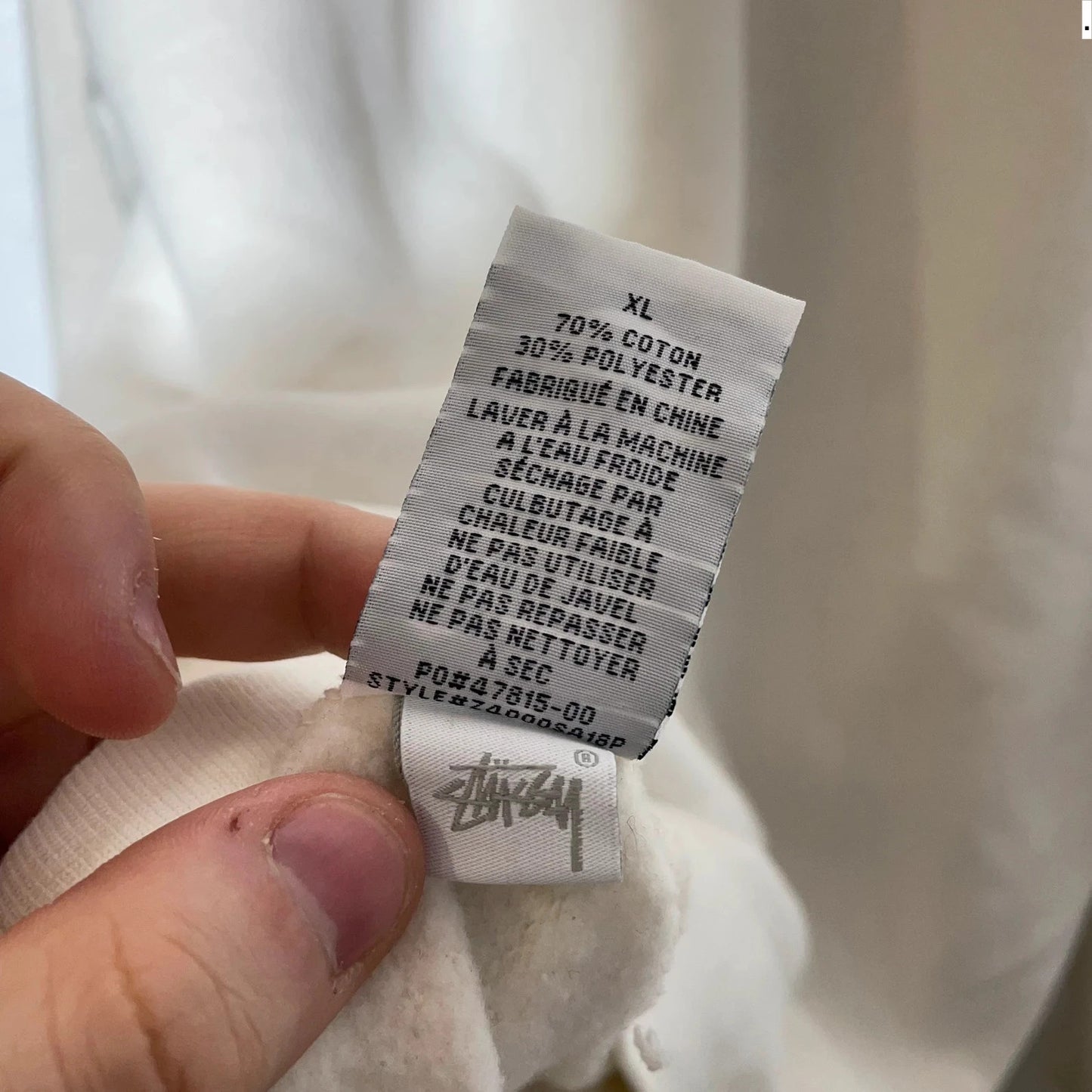 Cream White Stussy Hoodie Spellout - XL