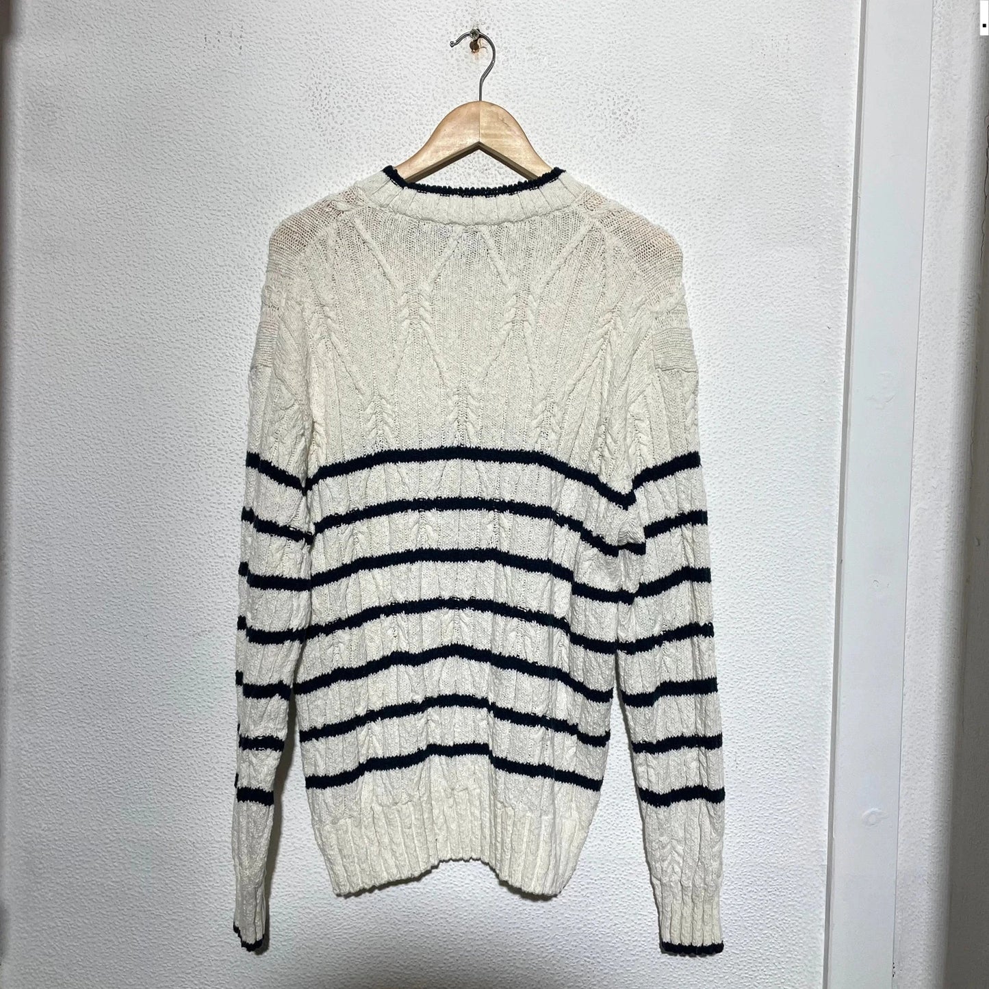 Cream & Navy Striped Gant Knitted Jumper Linen Blend - Large