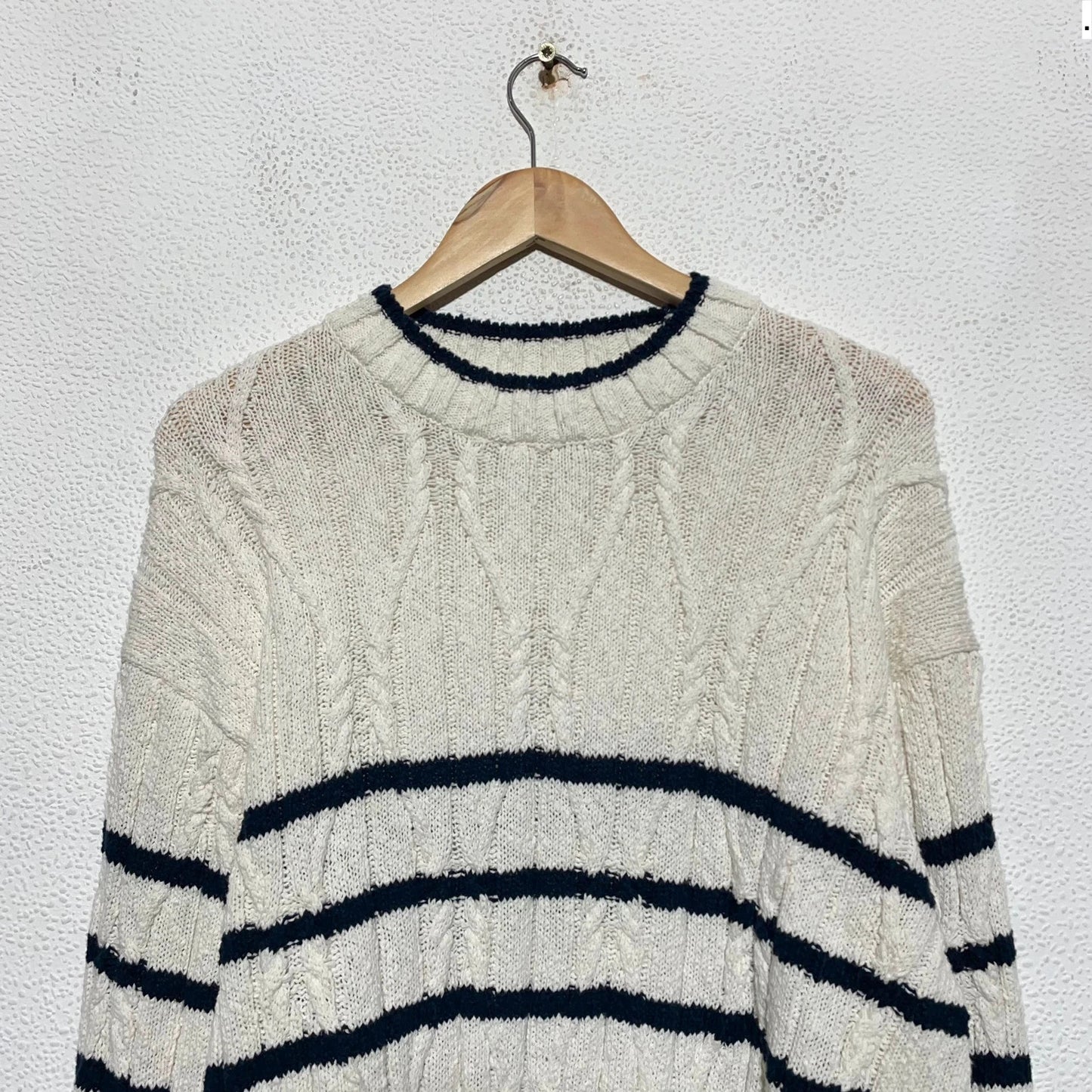Cream & Navy Striped Gant Knitted Jumper Linen Blend - Large