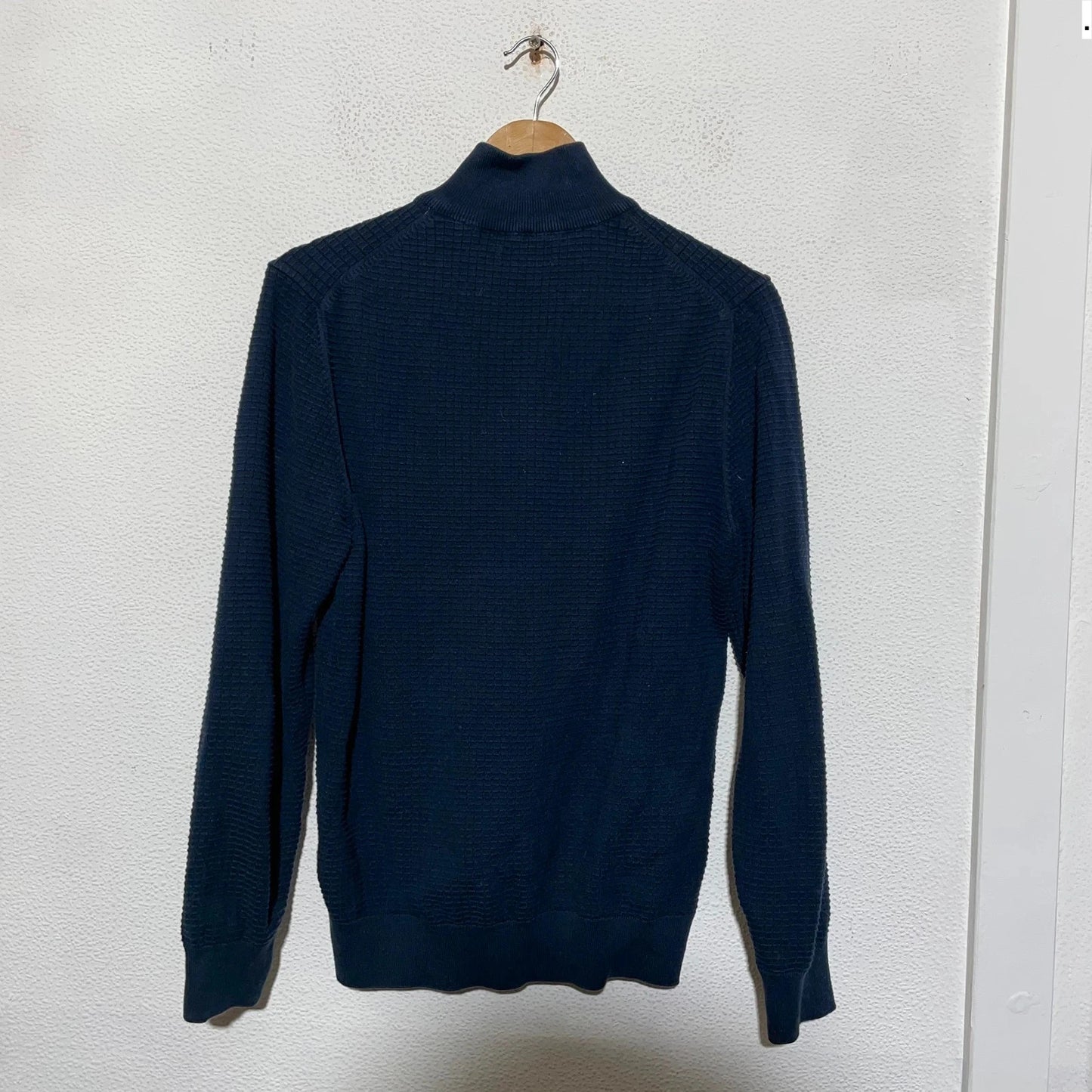 Navy Gant 1/4 Zip Sweatshirt Waffle Knit - Medium