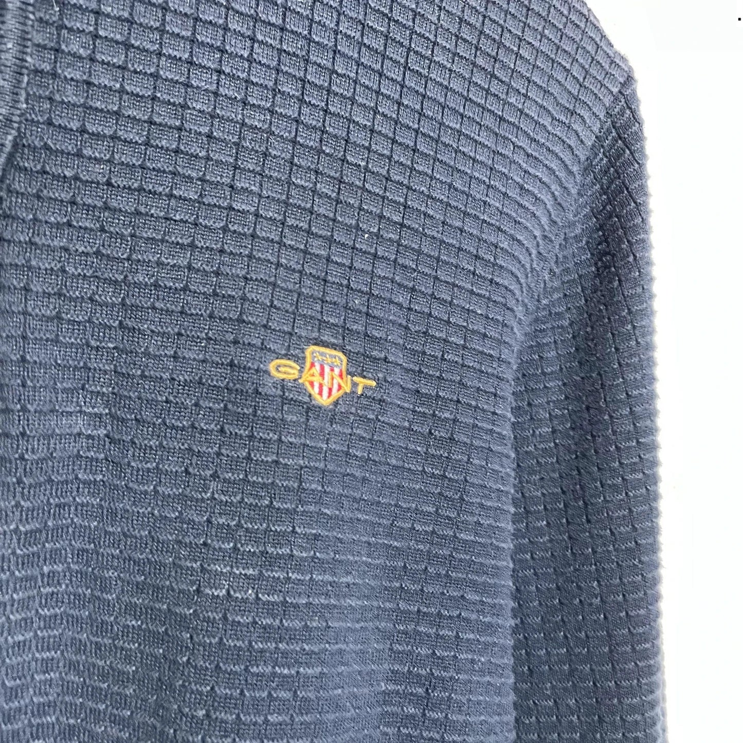 Navy Gant 1/4 Zip Sweatshirt Waffle Knit - Medium