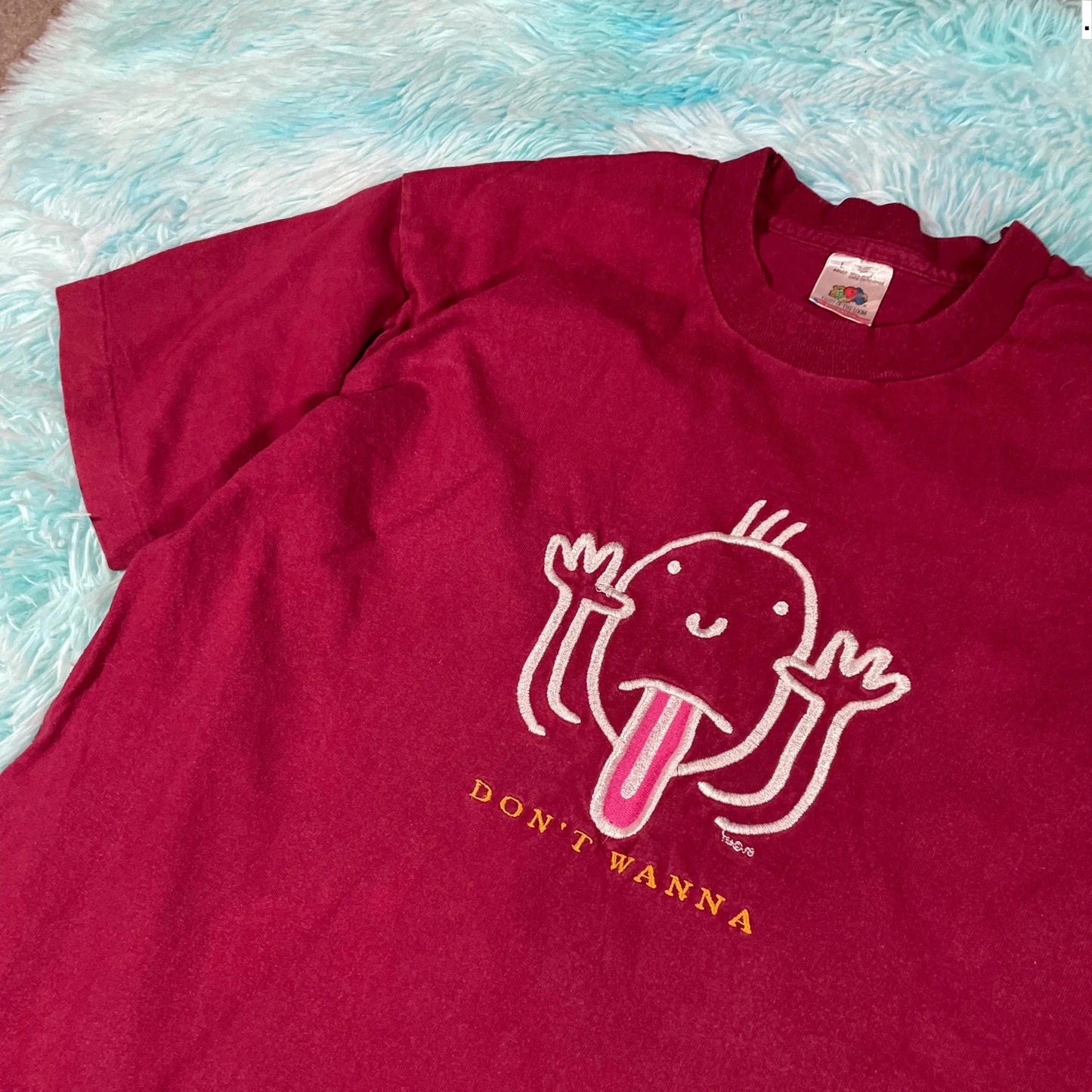 Vintage 90s Red Embroidered Graphic T Shirt - Large