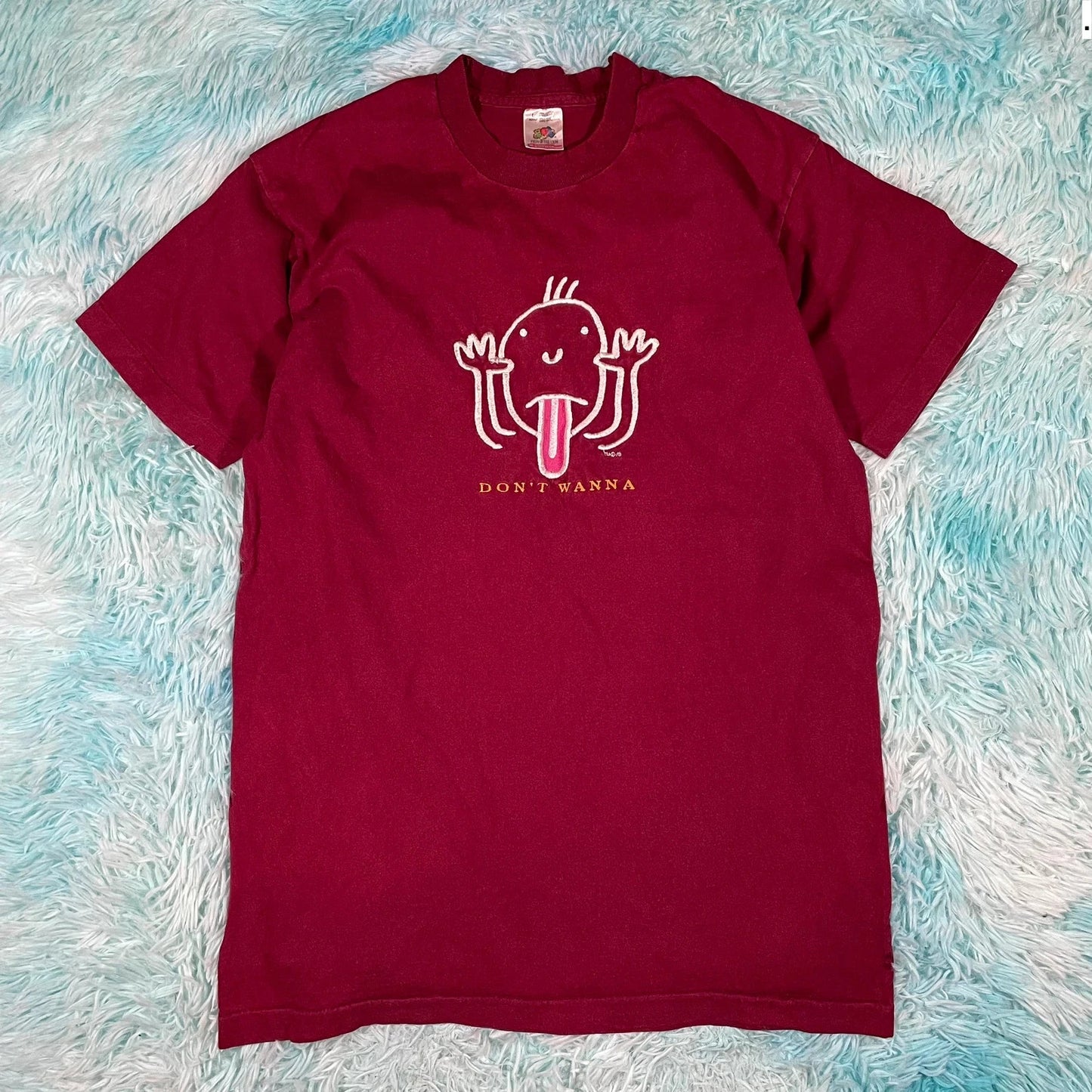 Vintage 90s Red Embroidered Graphic T Shirt - Large