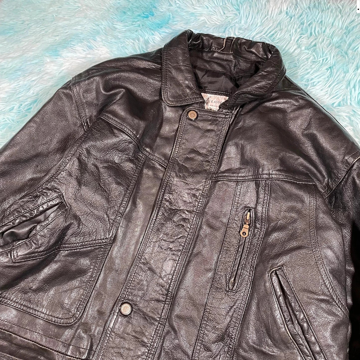 Vintage 90s Black Leather Jacket - Large
