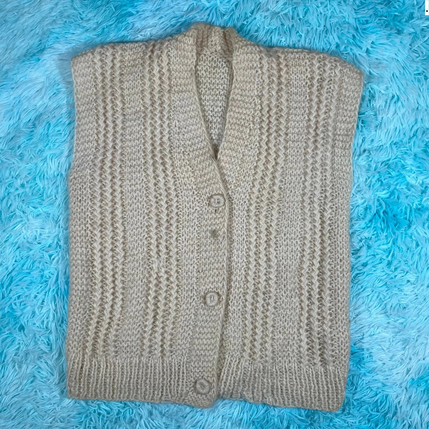 Vintage 70s Cream Sweater Vest Cardigan - XL