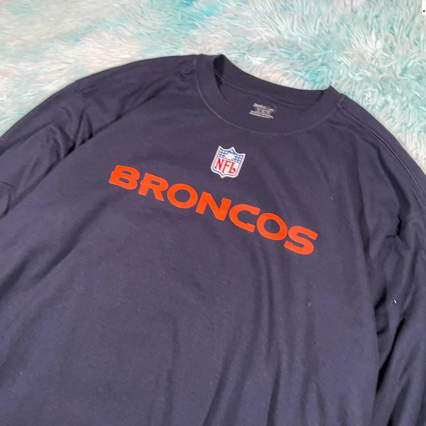 Navy Denver Broncos Graphic T Shirt Long Sleeve - XL