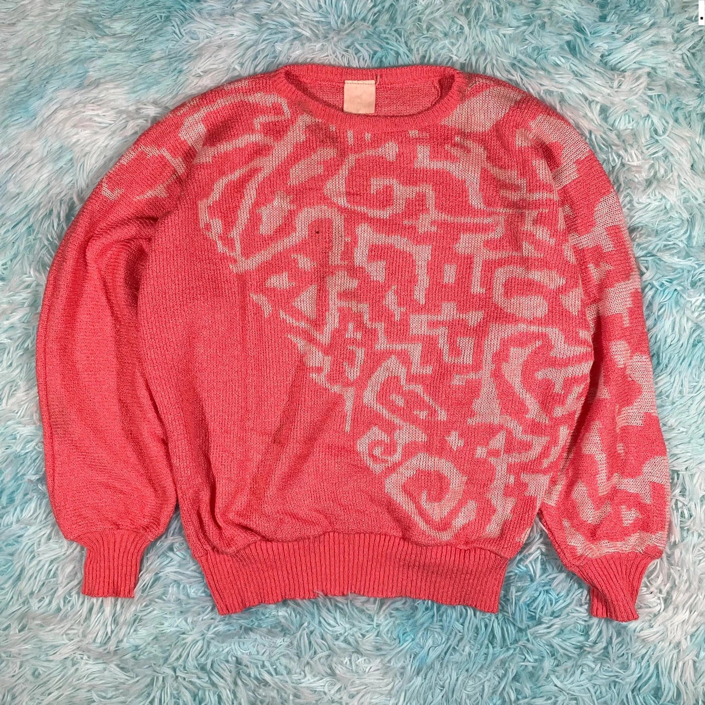 Vintage 80s Pink Patterned Knitted Jumper - Size 12
