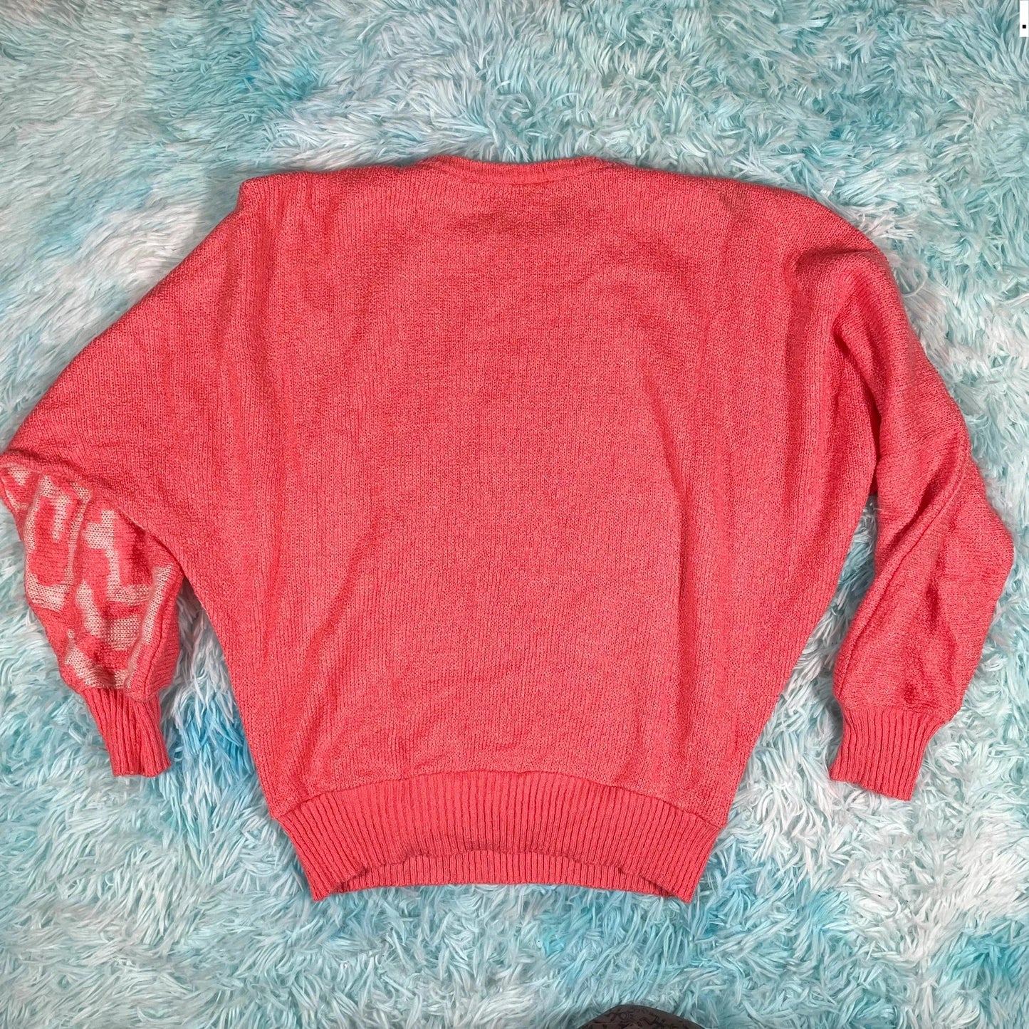 Vintage 80s Pink Patterned Knitted Jumper - Size 12