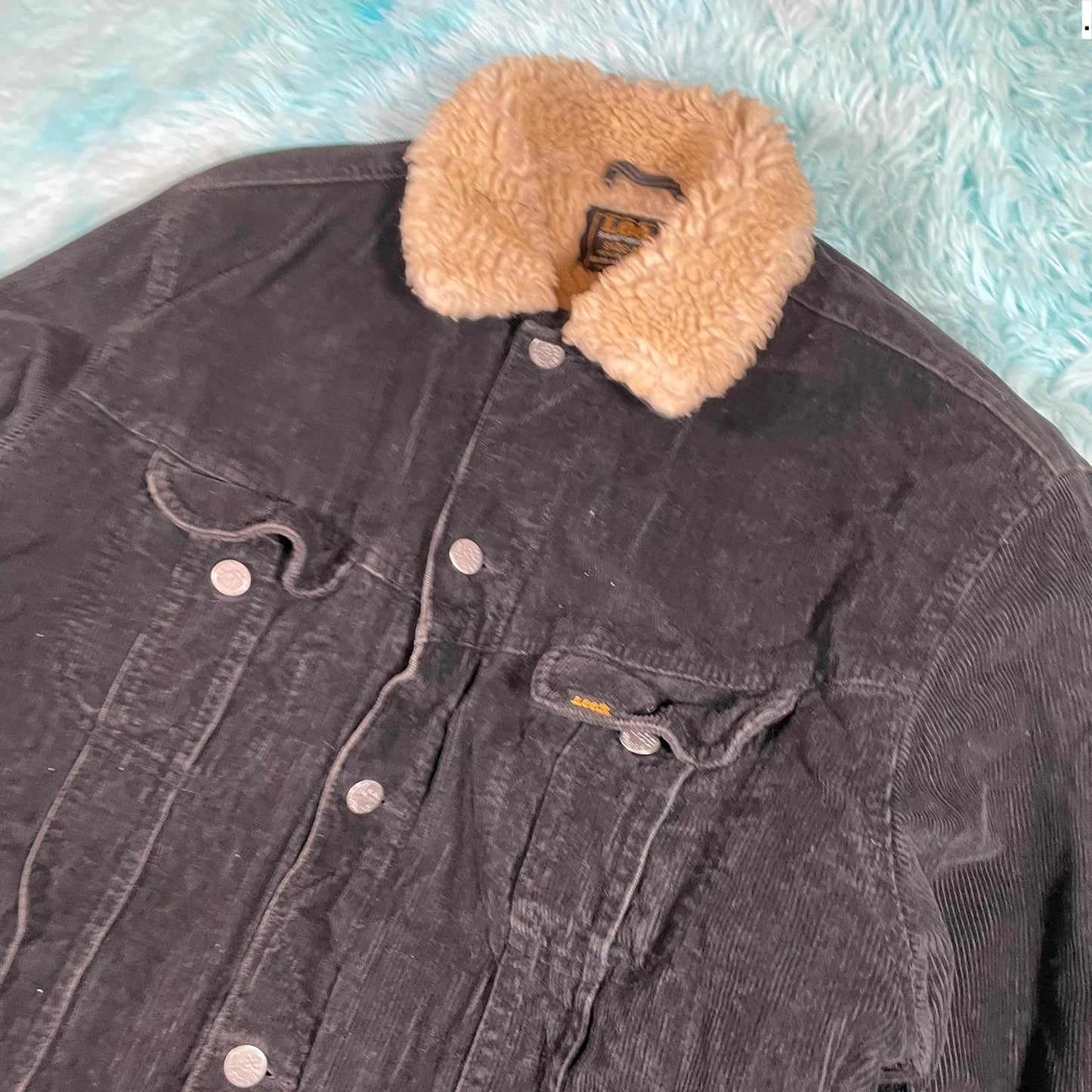 Vintage Black Lee Corduroy Jacket Sherpa Lined - Medium