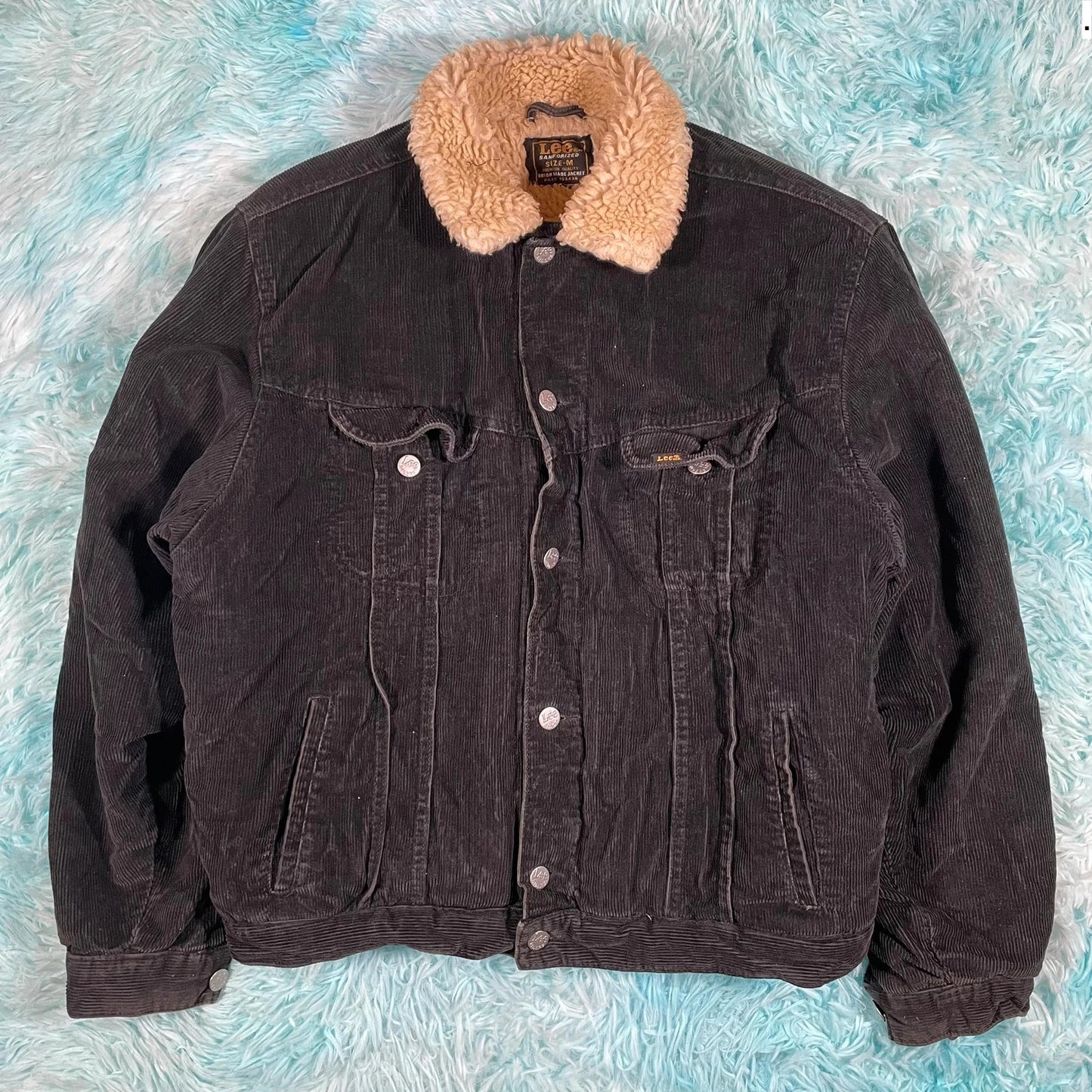 Vintage Black Lee Corduroy Jacket Sherpa Lined - Medium