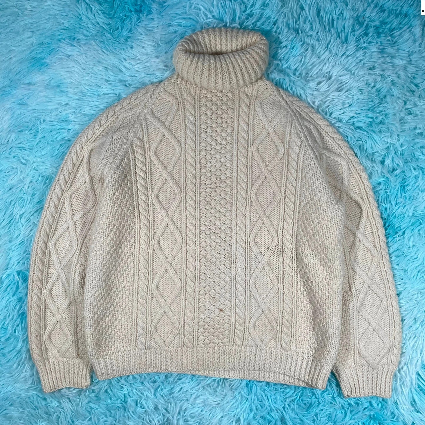 Vintage Cream Turtleneck Arran Knit Jumper - Small