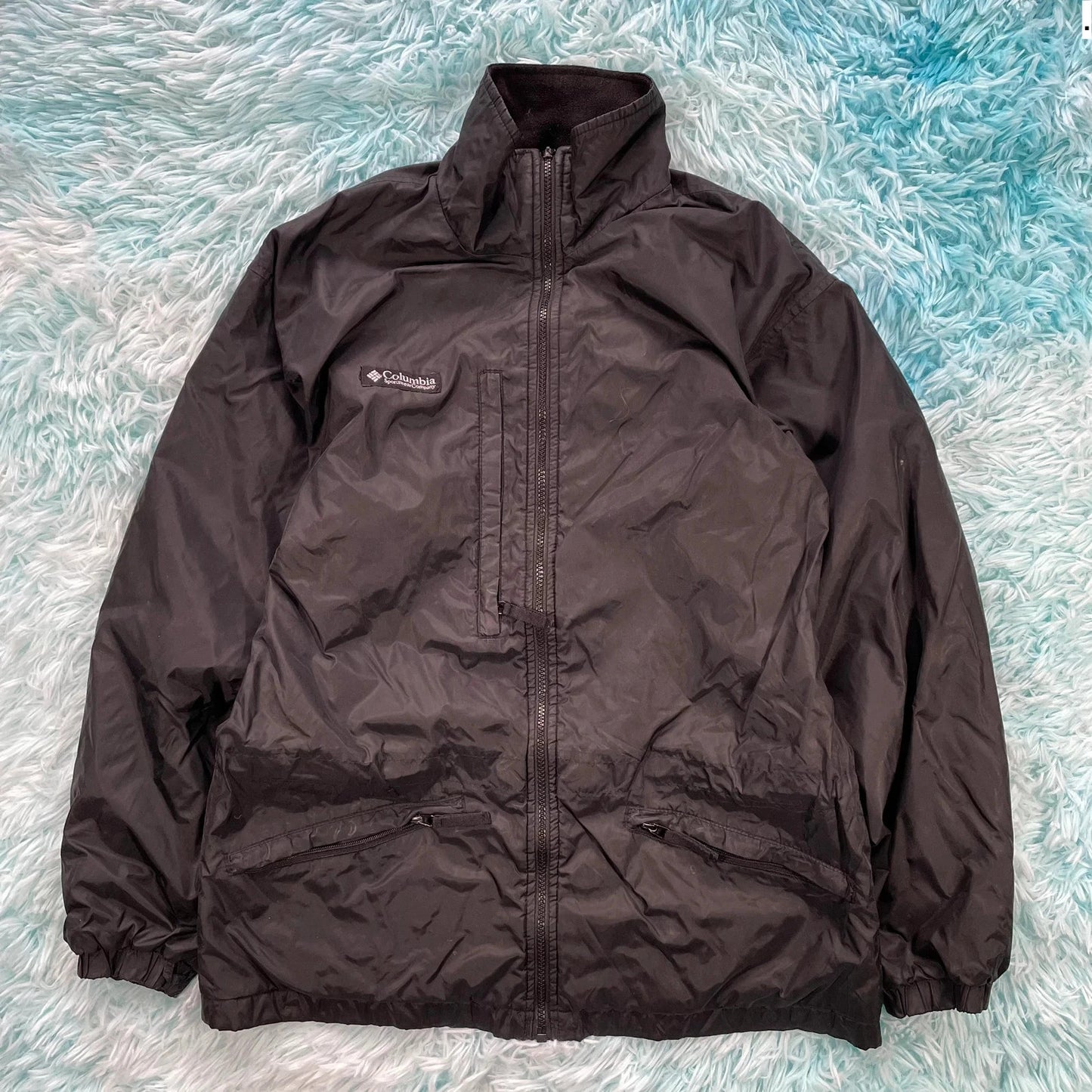 Vintage 90s Black Columbia Fleeced Windbreaker - Small