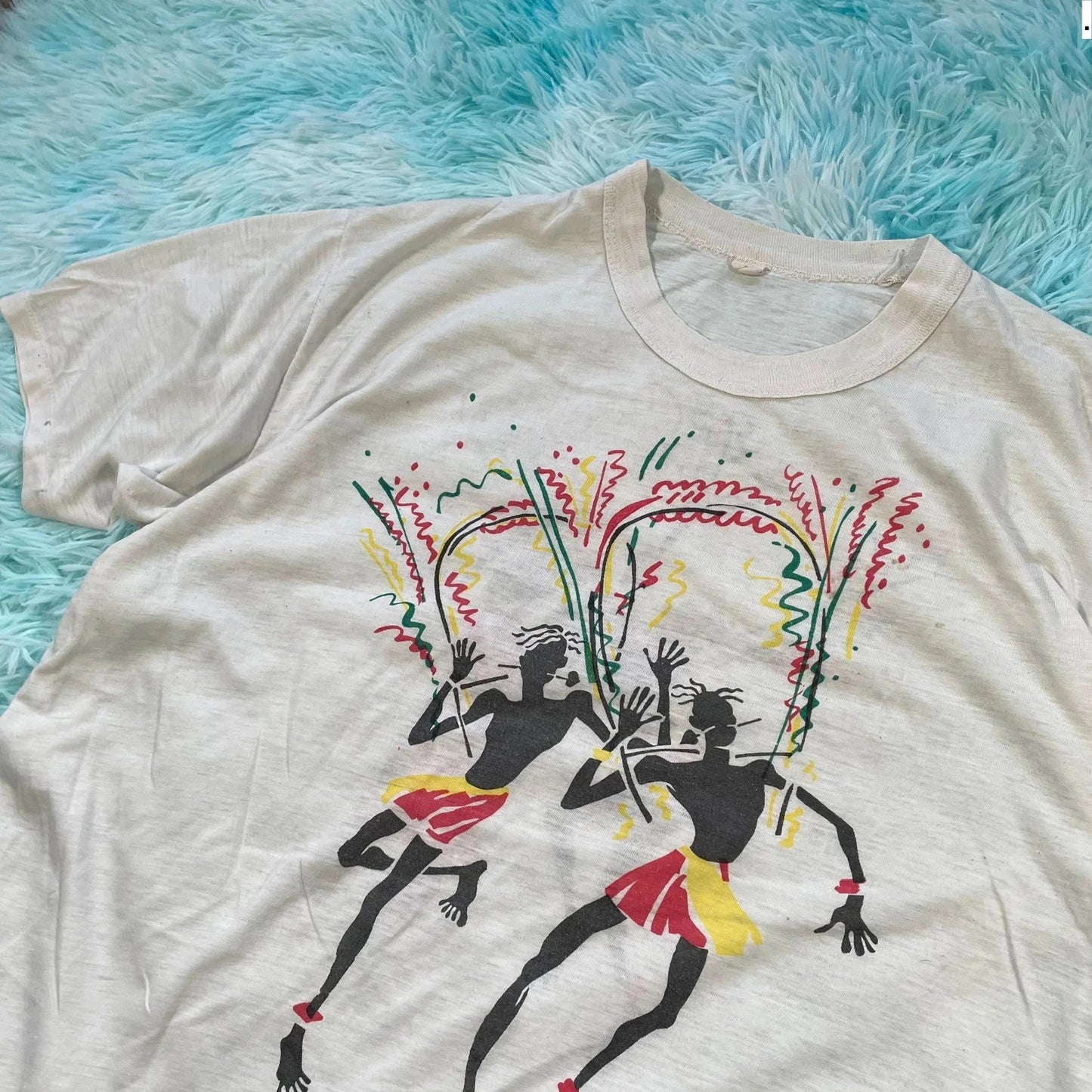Vintage 80s White Carnival Graphic T Shirt - Medium