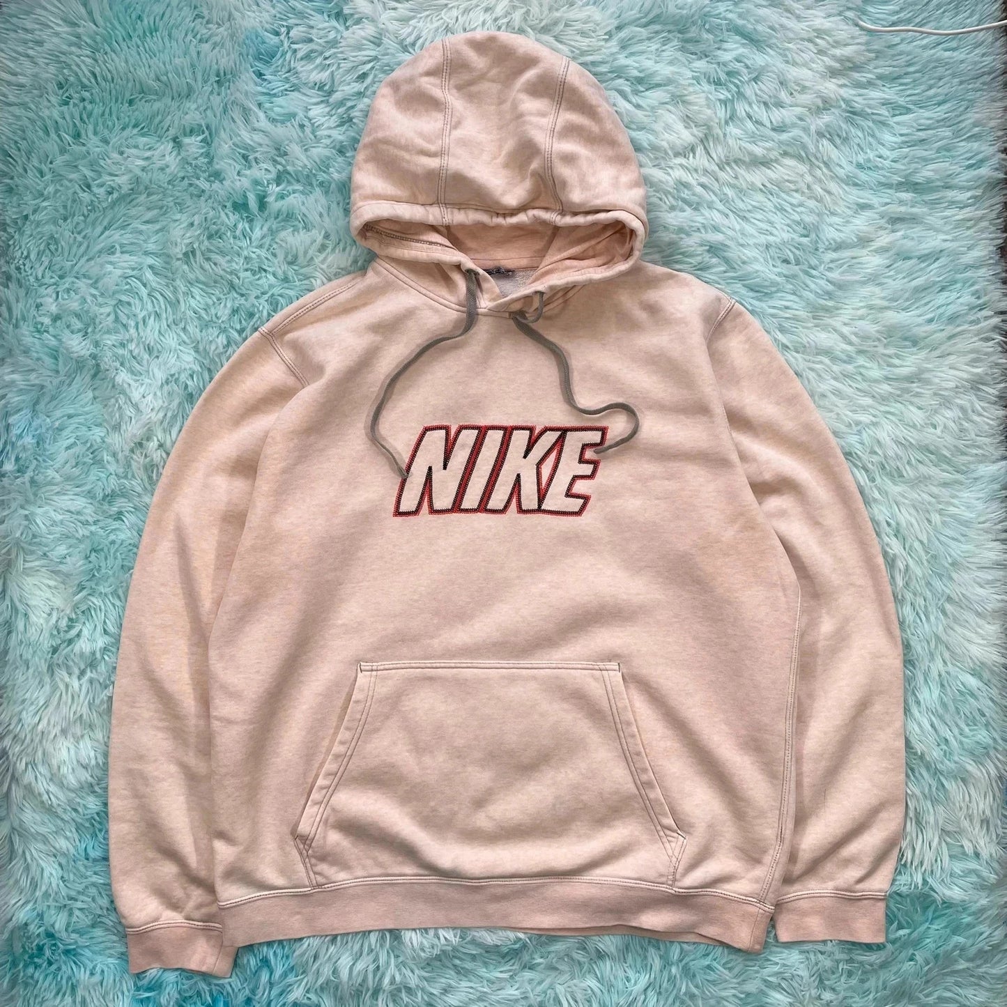 Light Rose Pink Nike Club Hoodie Spellout - Large