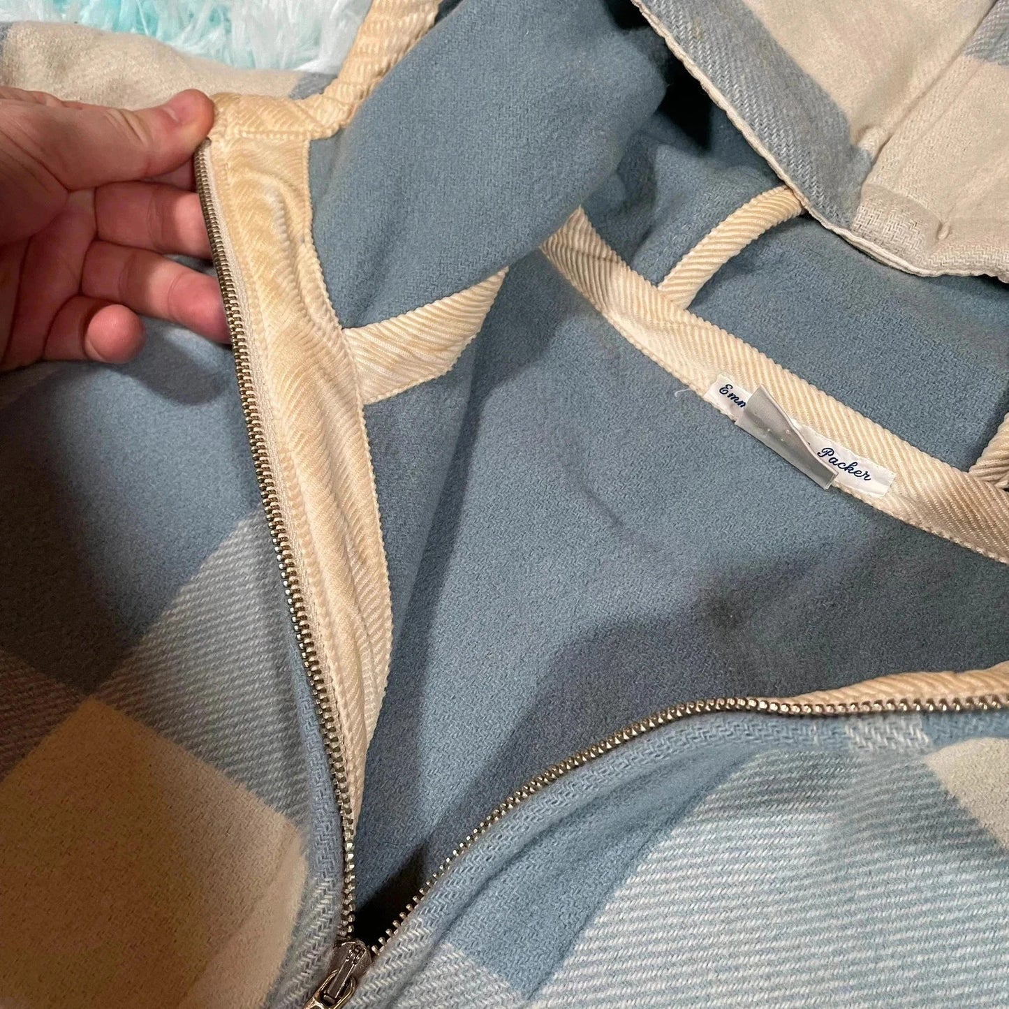 Vintage 90s Blue & White Benetton Coat Wool Checked - XL