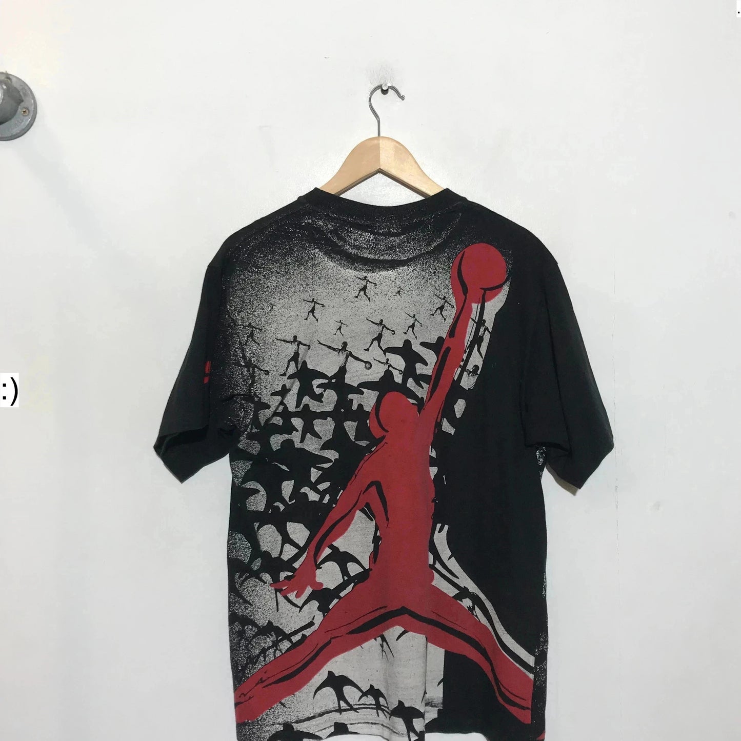 Vintage 1980s Black Nike Jordan Graphic T Shirt AOP - Medium
