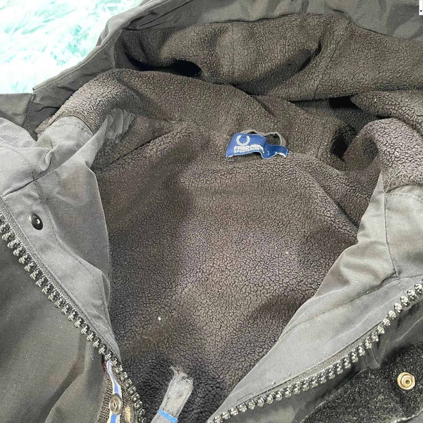 Black Fred Perry Jacket Coat Fleece Lined - Large