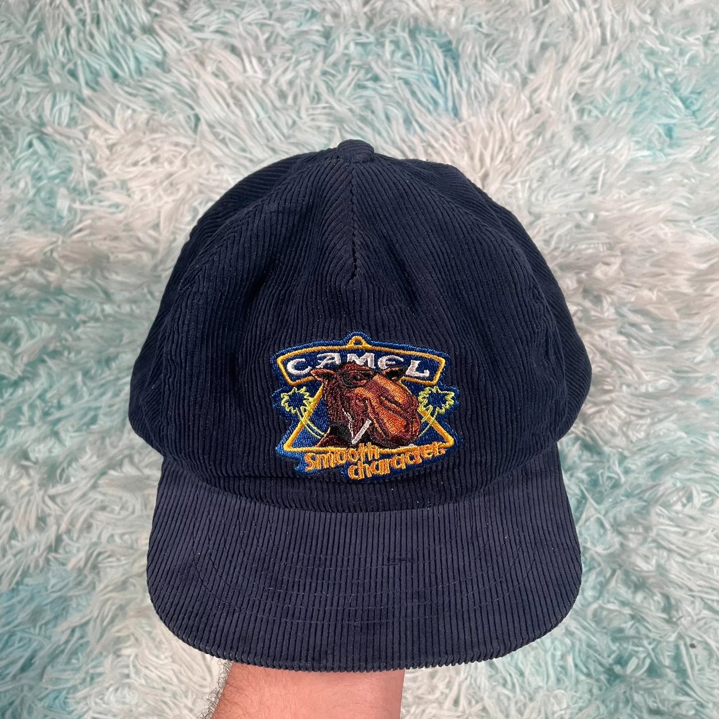 Vintage 90s Navy Corduroy Camel Cap