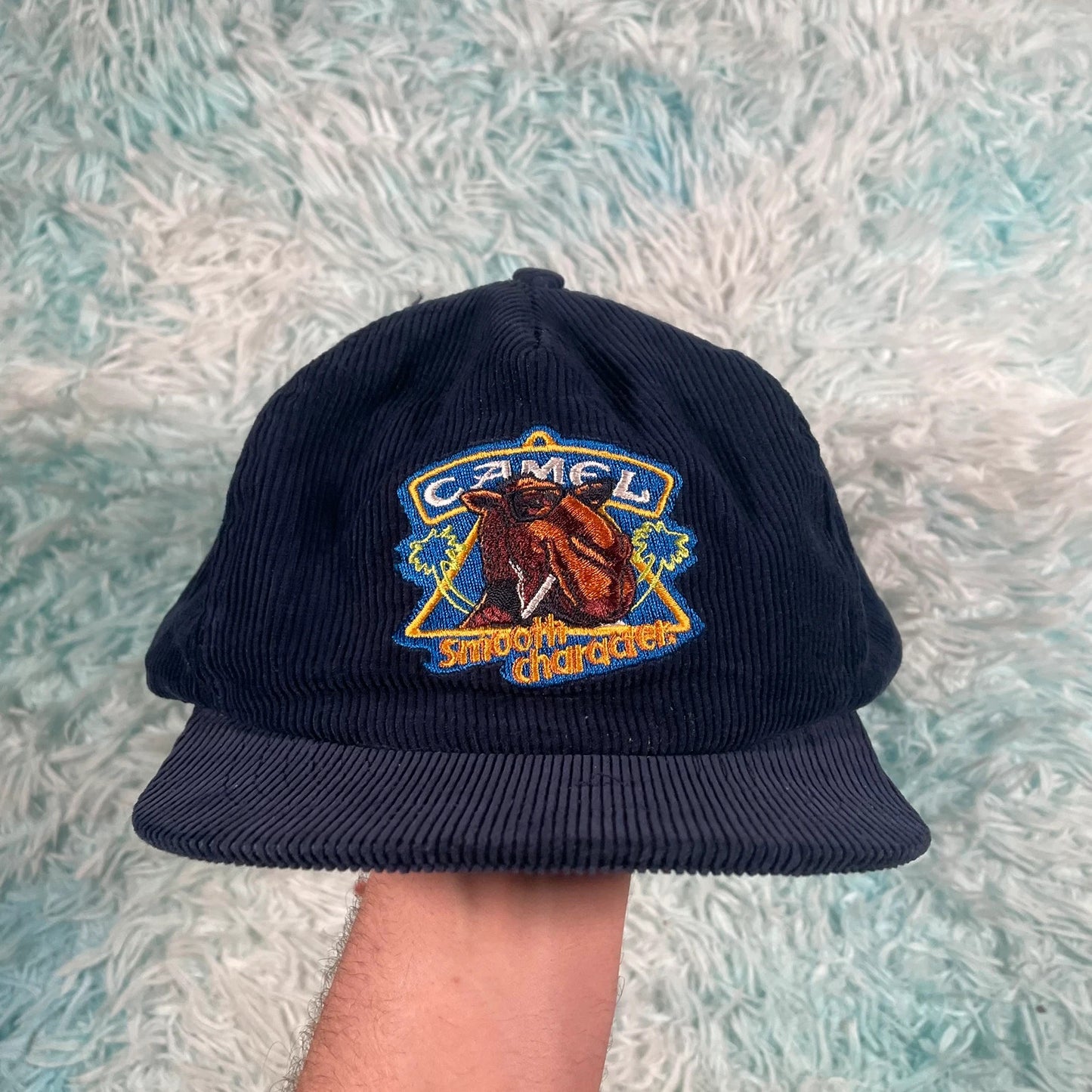 Vintage 90s Navy Corduroy Camel Cap