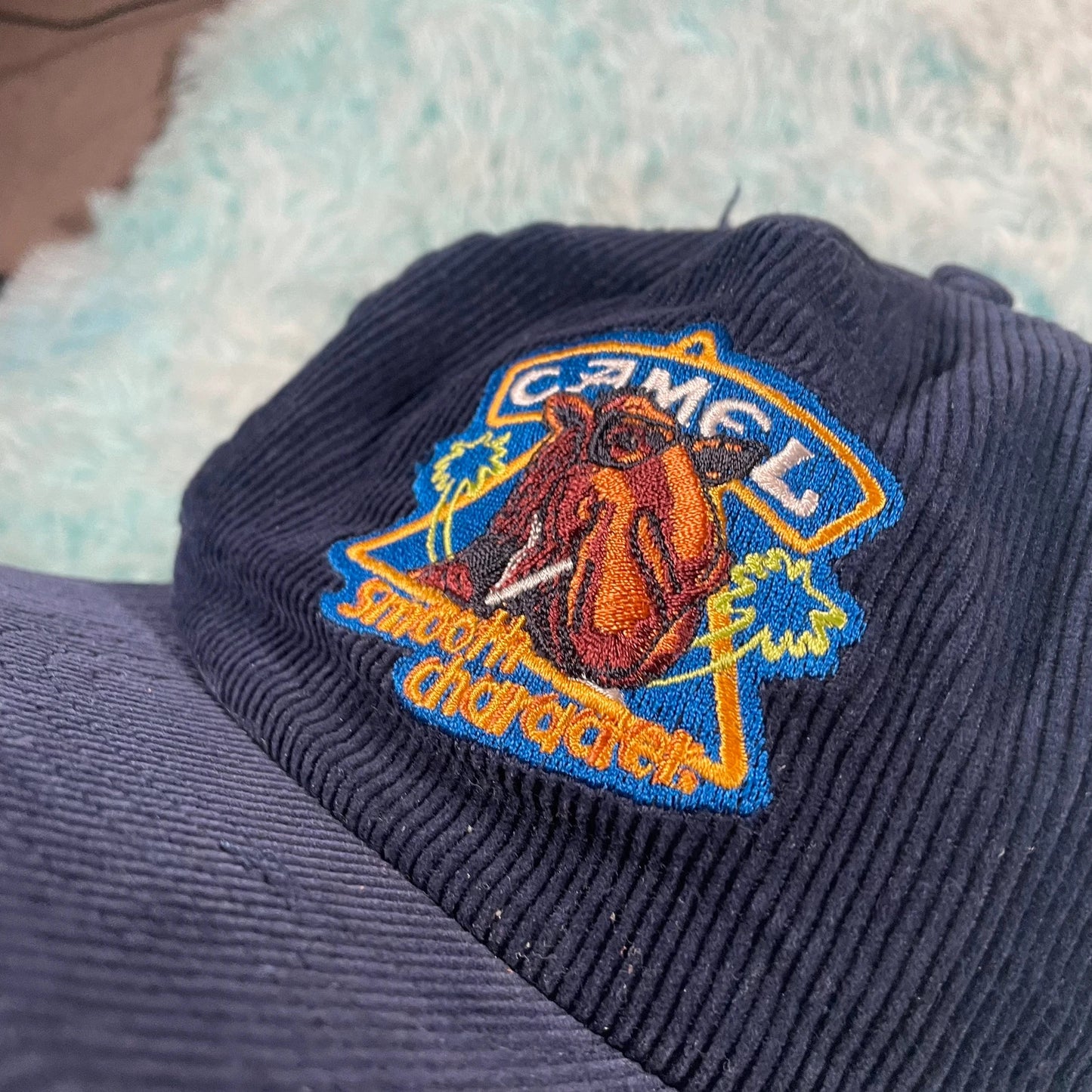 Vintage 90s Navy Corduroy Camel Cap