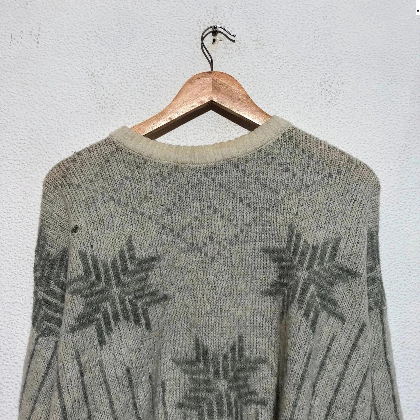 Vintage 90s Grey Knitted Jumper Winter Patterned - large