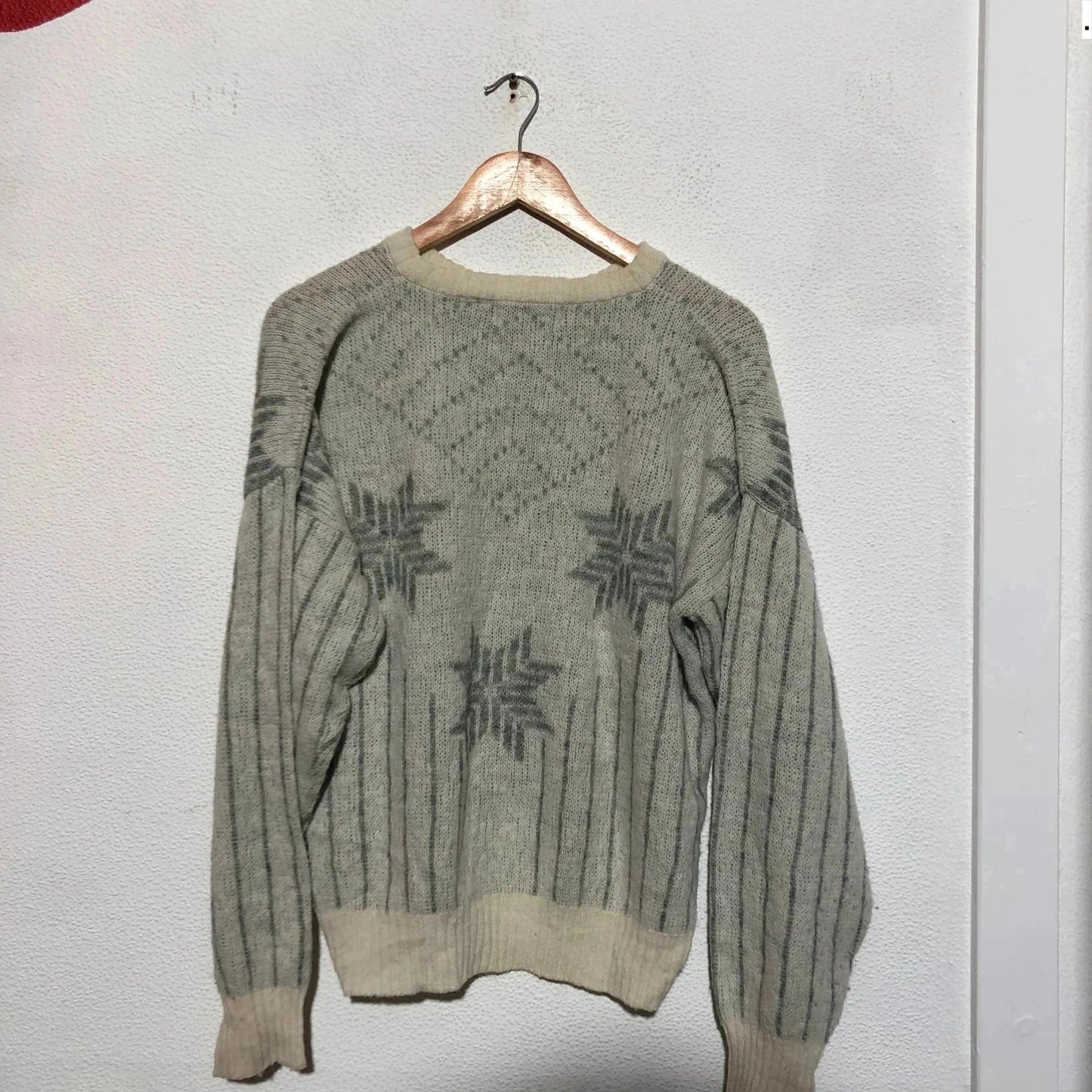 Vintage 90s Grey Knitted Jumper Winter Patterned - large
