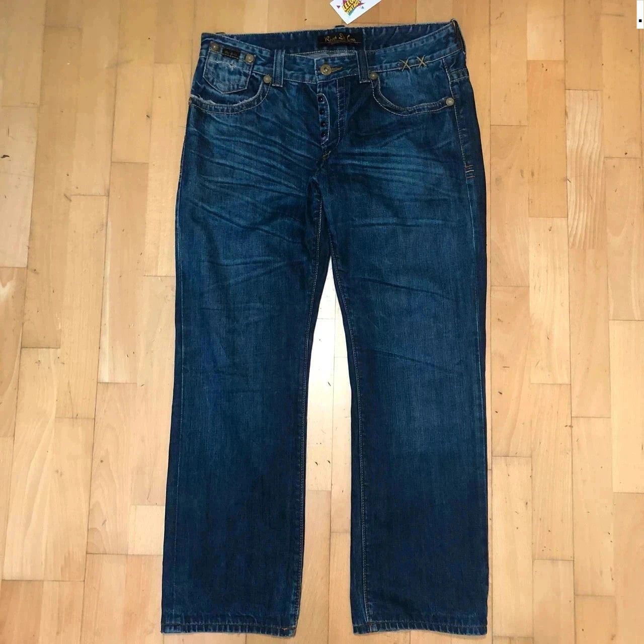 Vintage 00s Blue Rivet de Cru Baggy Jeans Straight Leg - 36W 32L