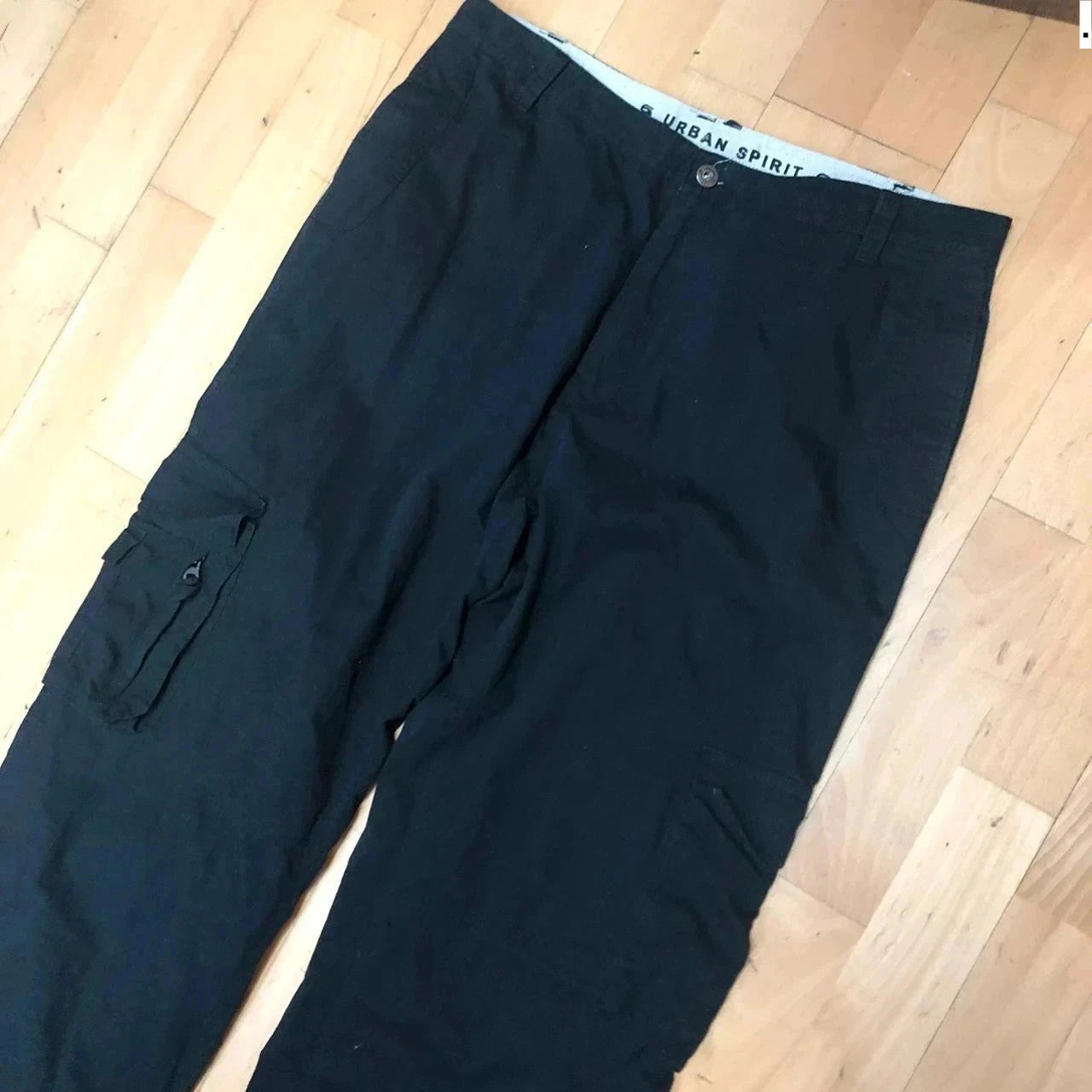 Vintage Black Baggy Cargo Trousers Loose Fit Urban Spirit - 36W 31L