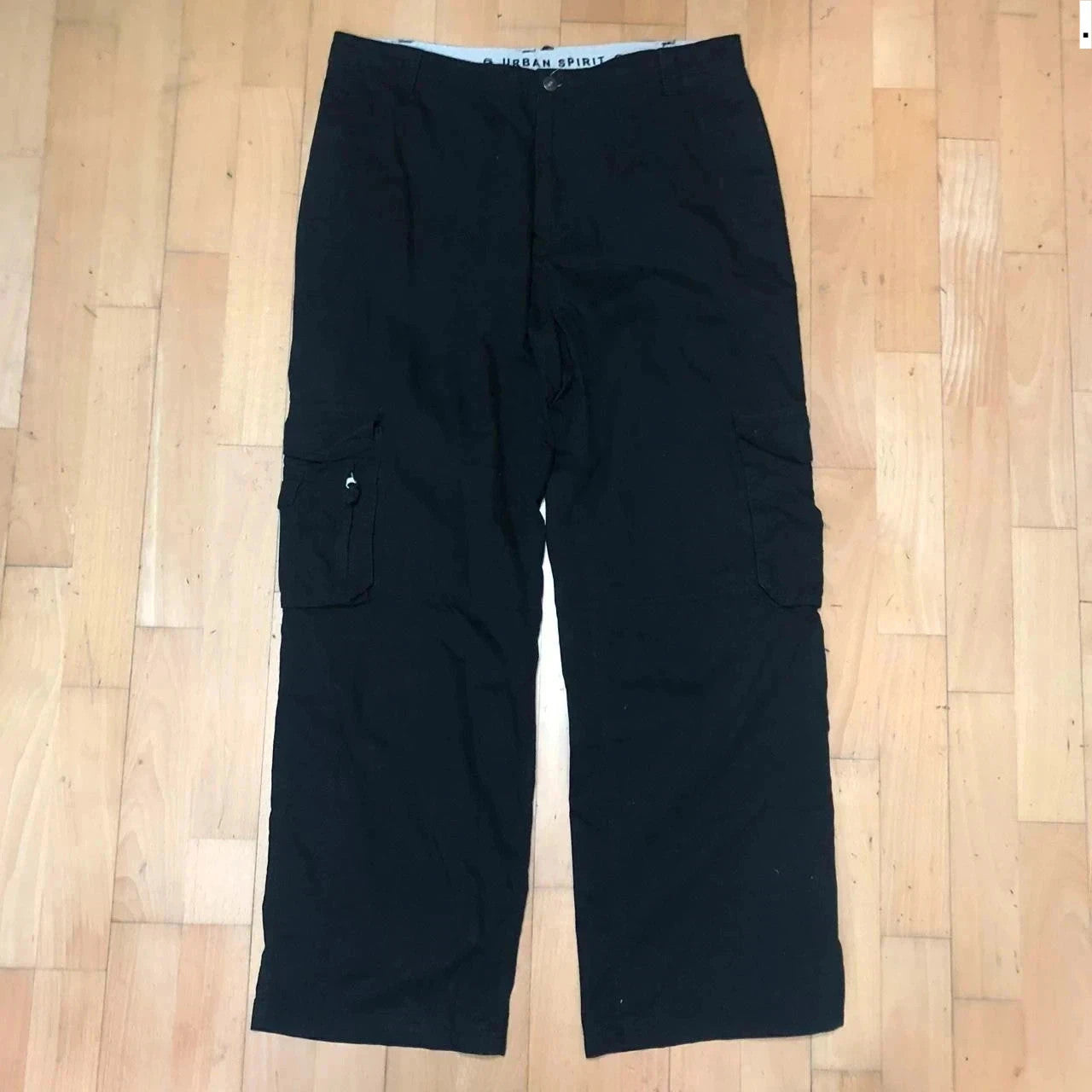 Vintage Black Baggy Cargo Trousers Loose Fit Urban Spirit - 36W 31L