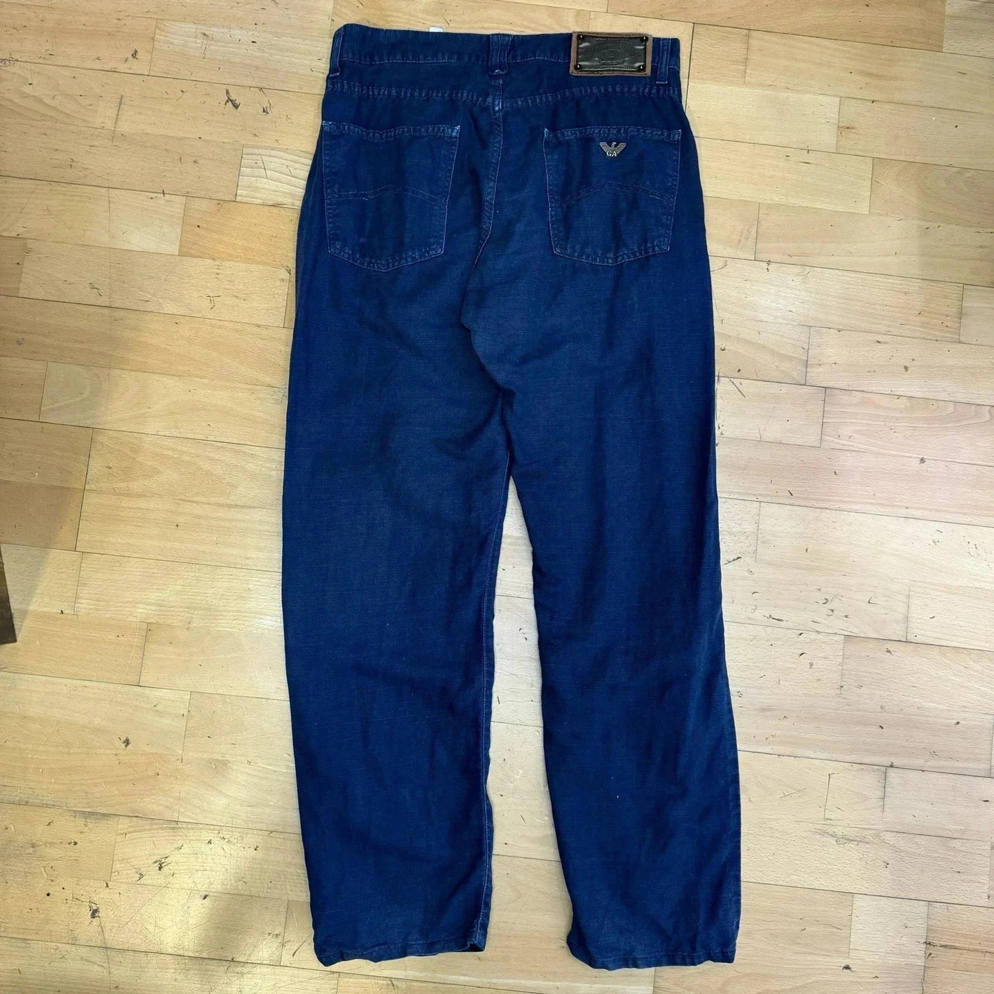 Vintage 90s Navy Armani Jeans Linen Trousers - 32W 30L