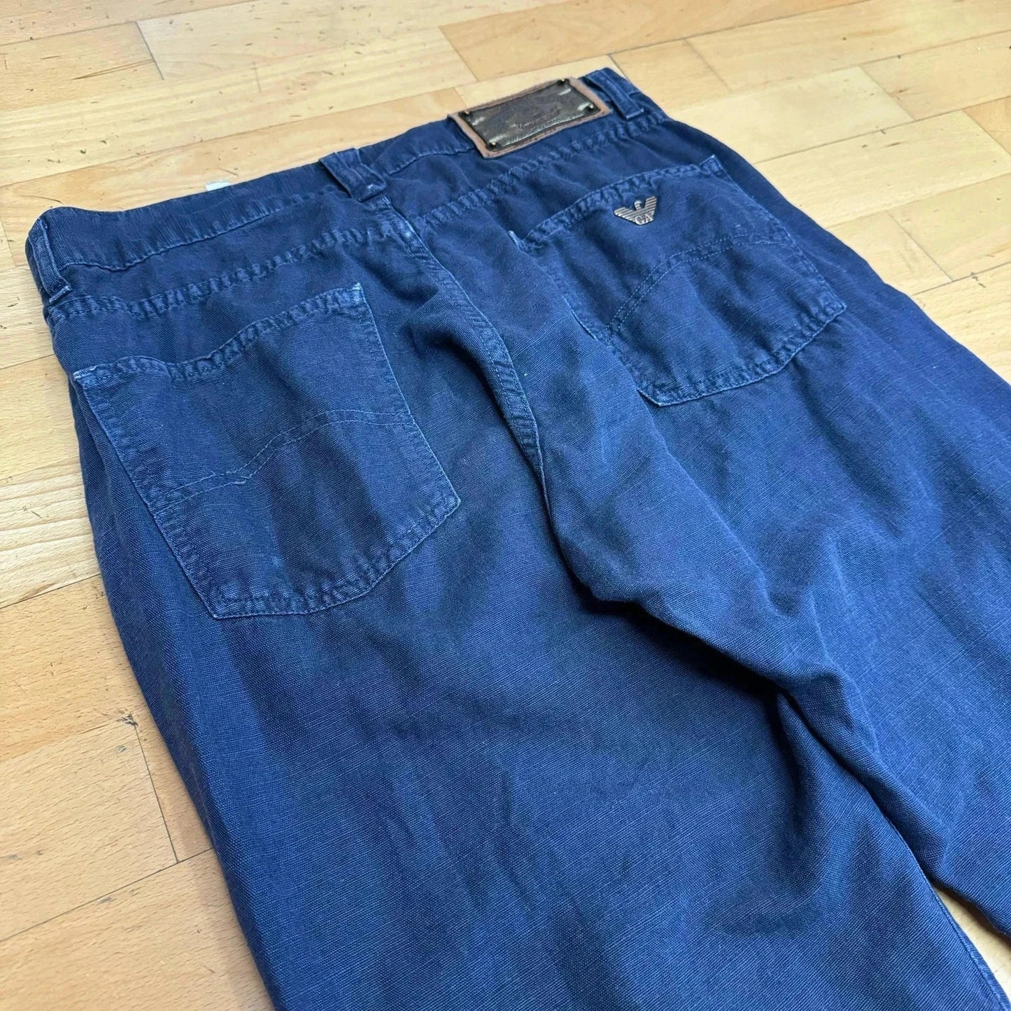 Vintage 90s Navy Armani Jeans Linen Trousers - 32W 30L