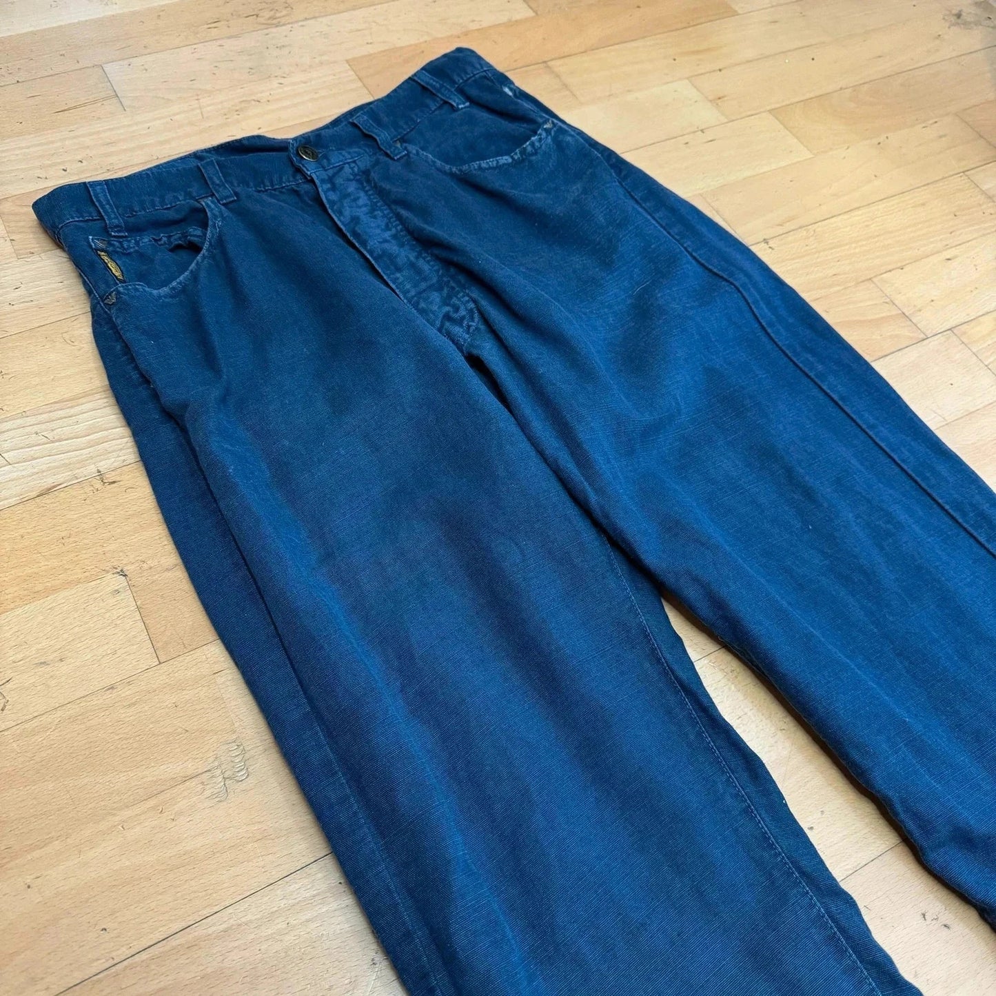 Vintage 90s Navy Armani Jeans Linen Trousers - 32W 30L