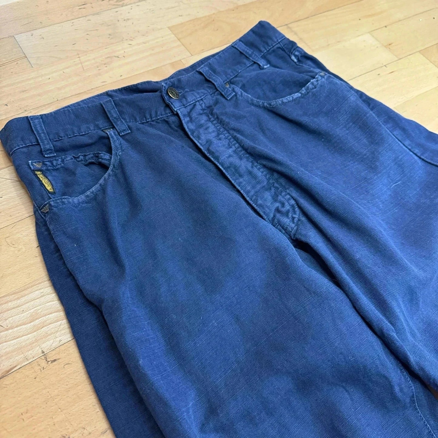 Vintage 90s Navy Armani Jeans Linen Trousers - 32W 30L