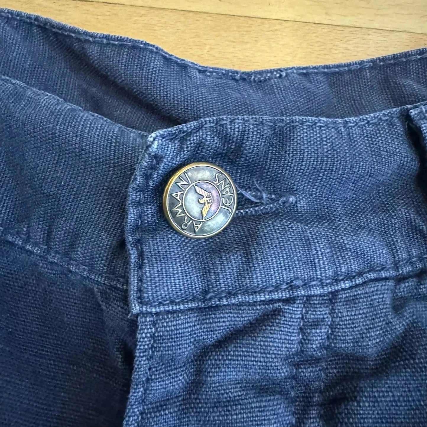 Vintage 90s Navy Armani Jeans Linen Trousers - 32W 30L